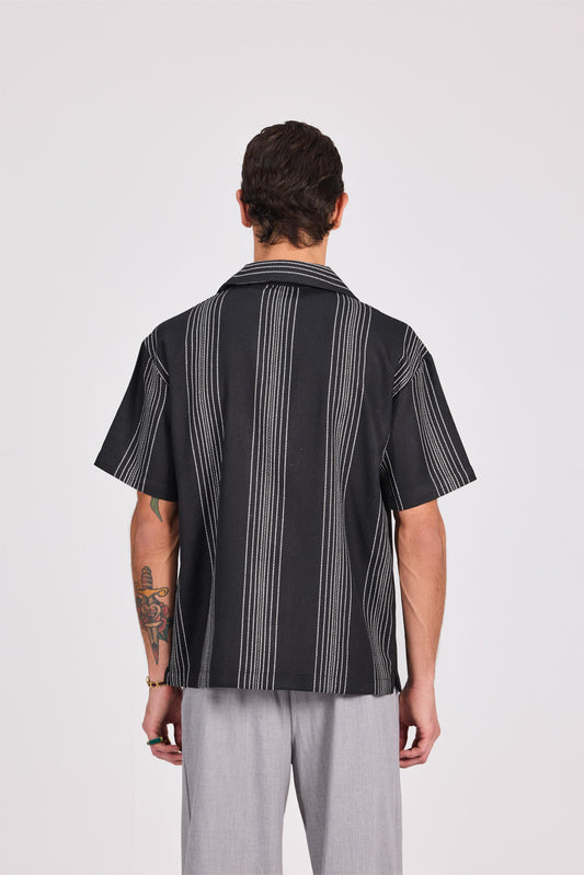Black Striped 100% Cotton Short Sleeve Shirt