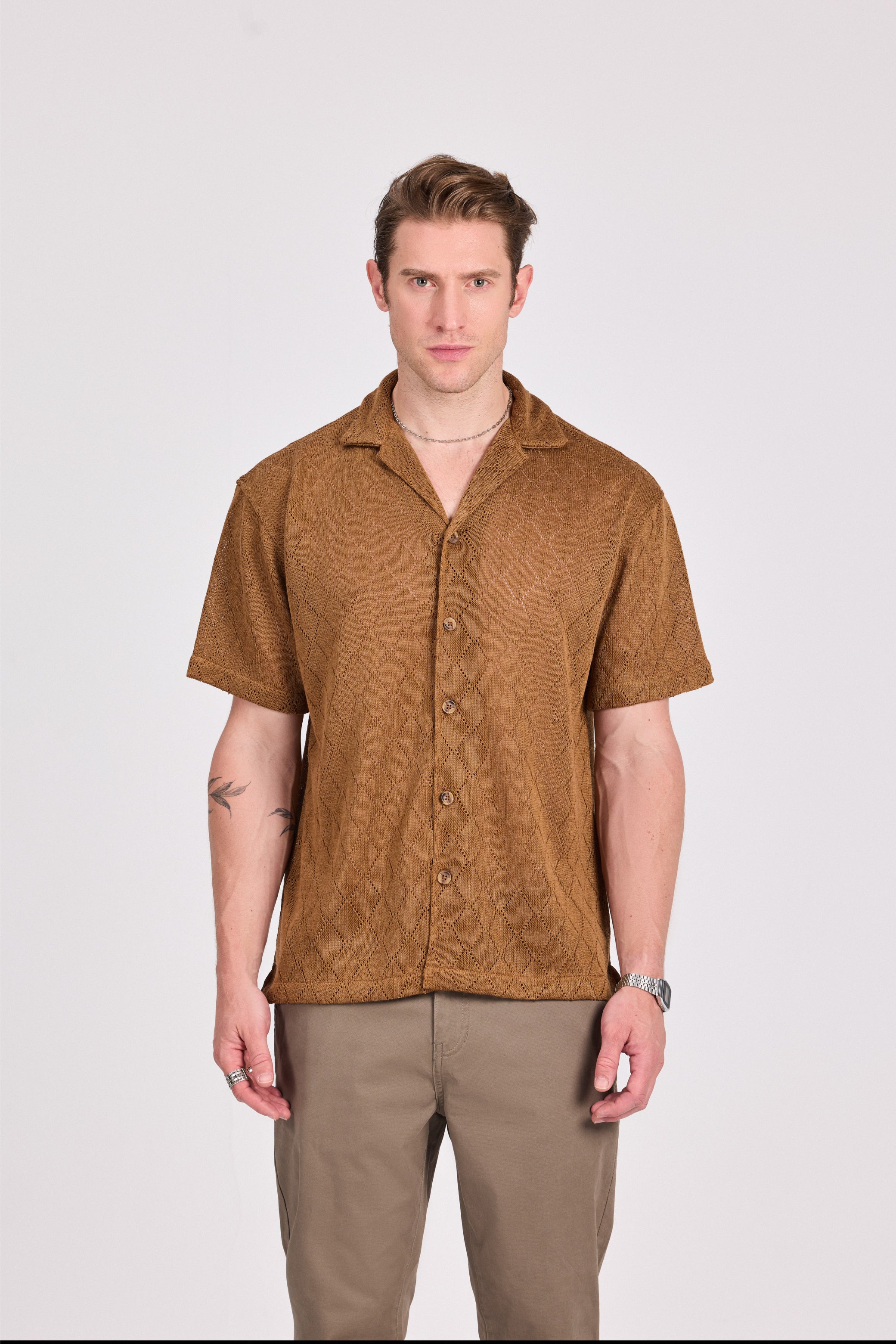 Brown Relaxed Textured Shirt