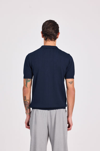 Basketweave Knitted Cotton Polo With Zipper