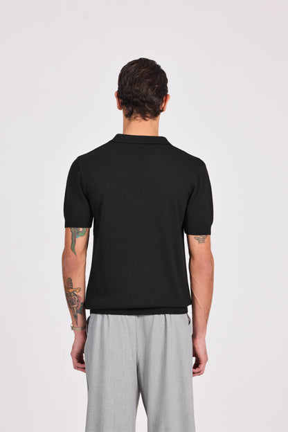 Basketweave Knitted Cotton Polo With Zipper