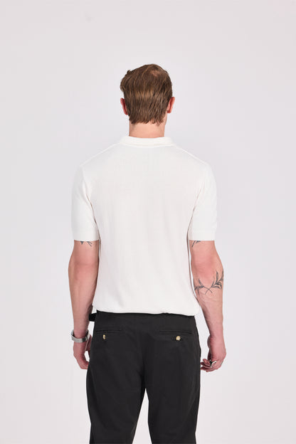 Basketweave Knitted Cotton Polo With Zipper