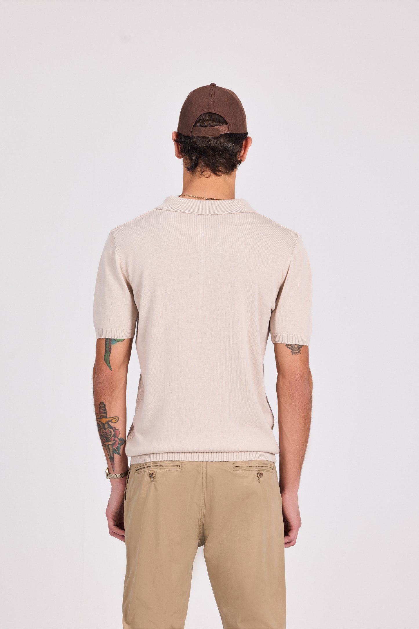 Basketweave Knitted Cotton Polo With Zipper