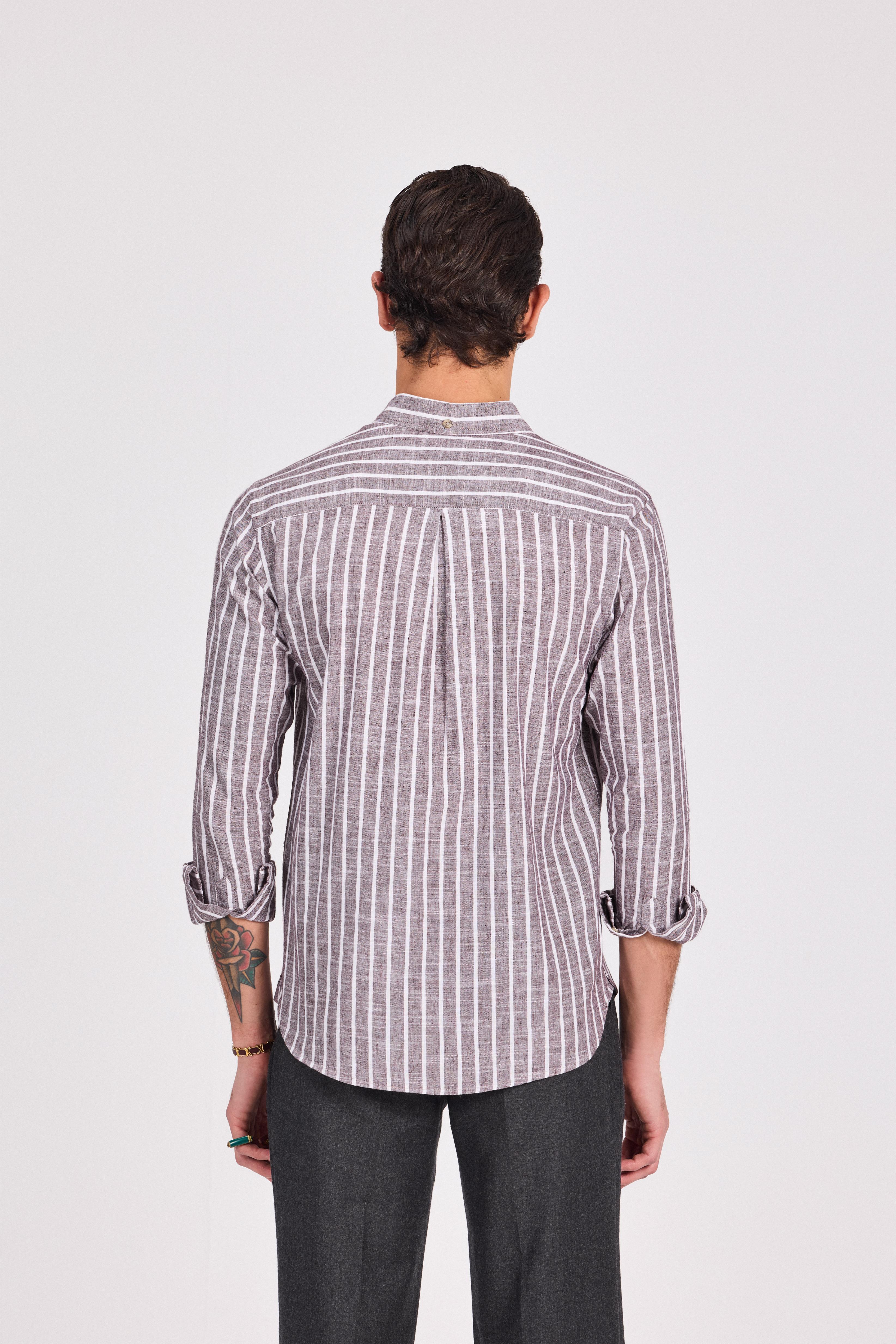 Brown Fine Striped Linen-Cotton Shirt