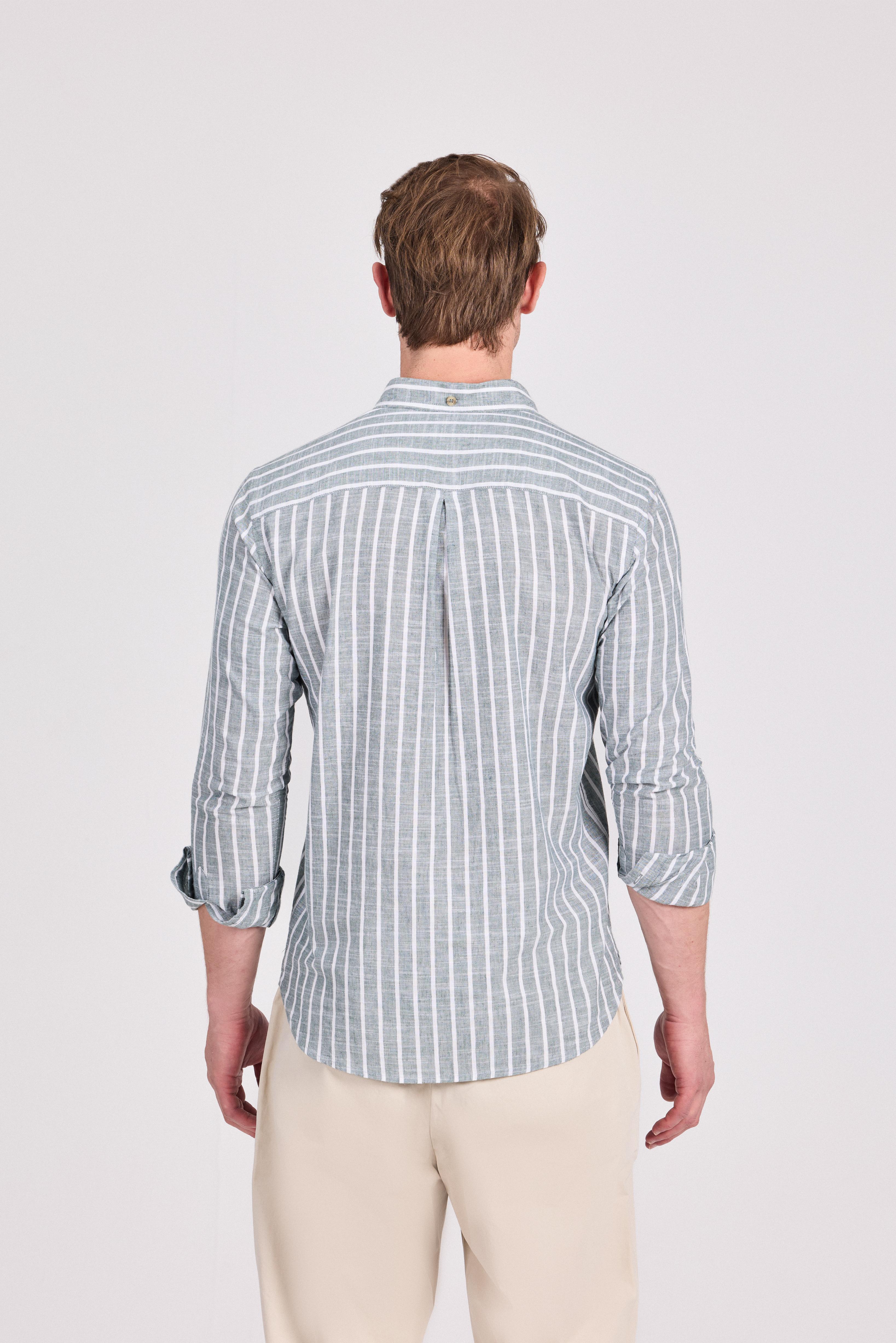 Olive Fine Striped Linen-Cotton Shirt