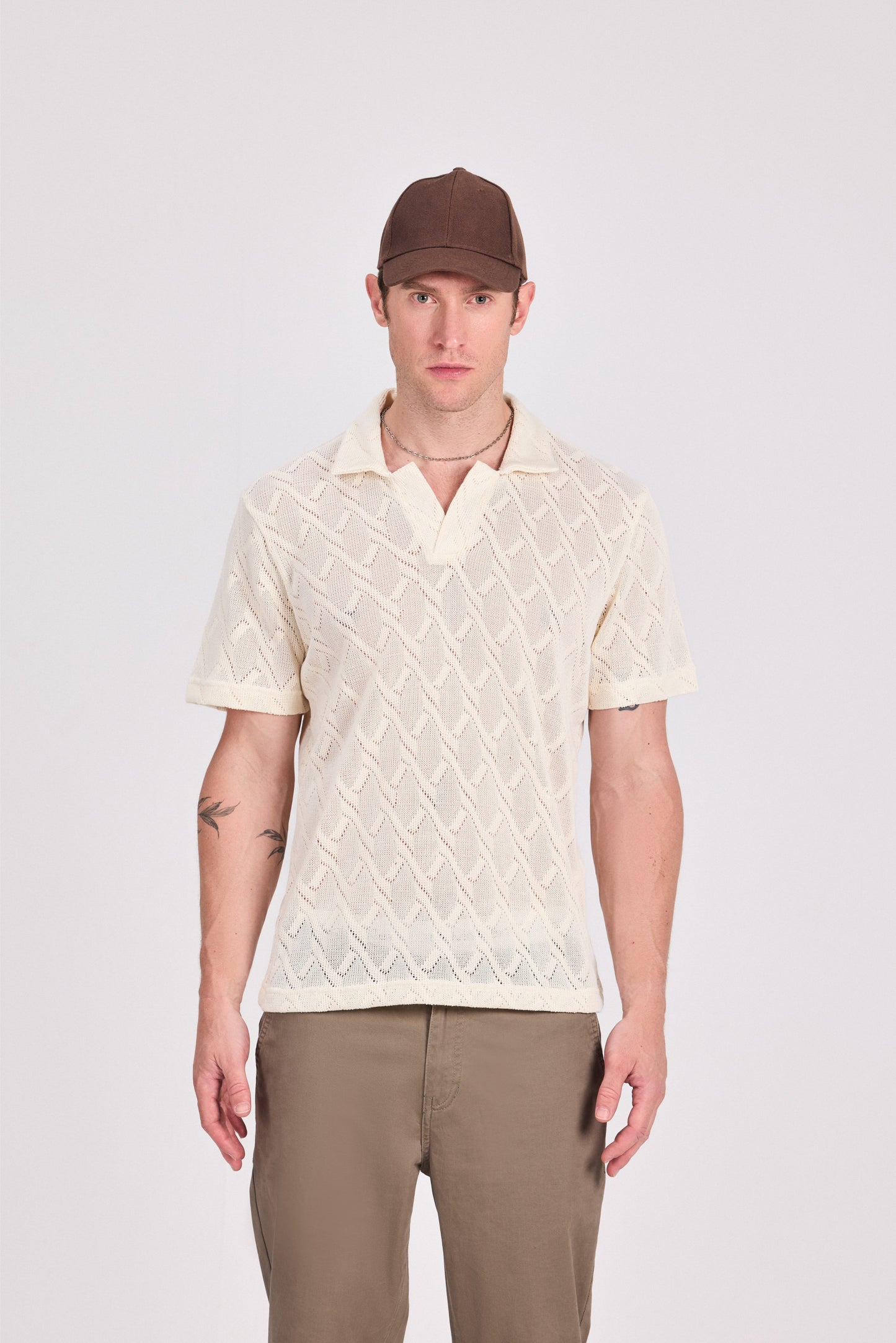 Off White Cotton Knitted Polo Shirt
