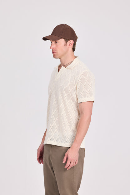 Off White Cotton Knitted Polo Shirt