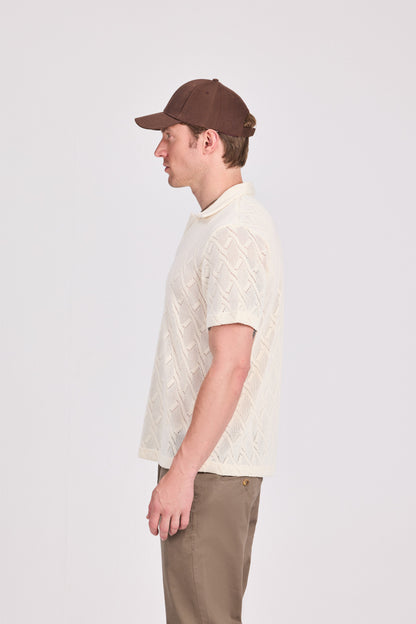 Off White Cotton Knitted Polo Shirt