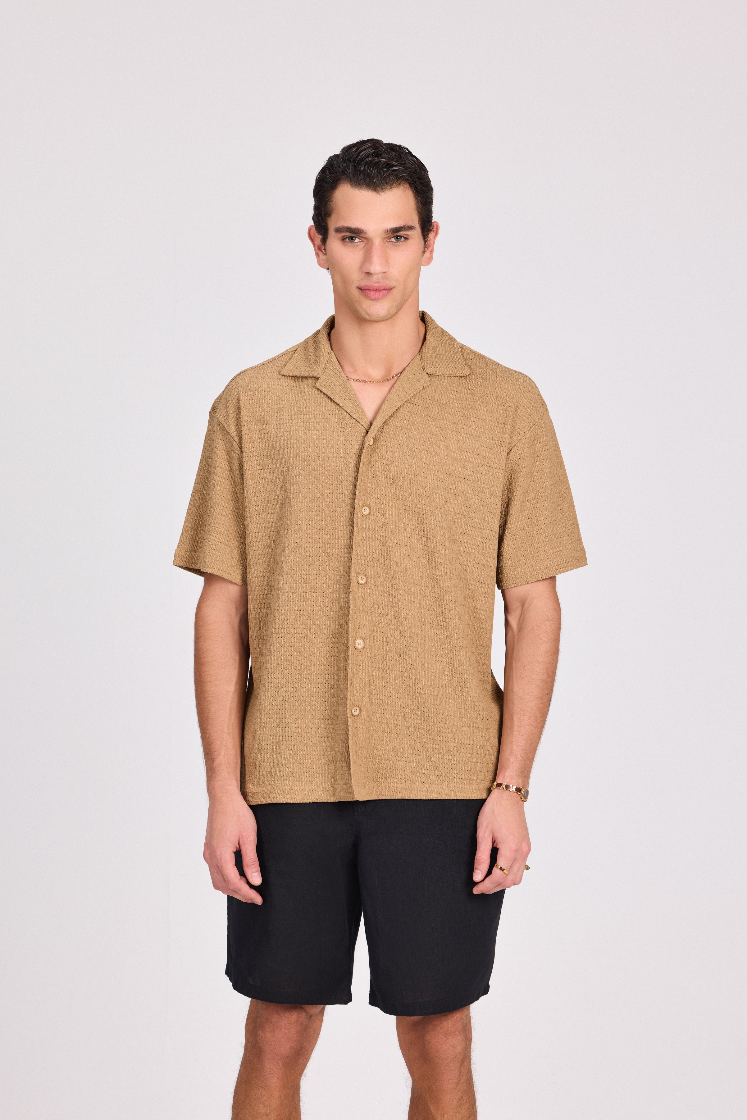 Beige Geometric Jacquard Shirt