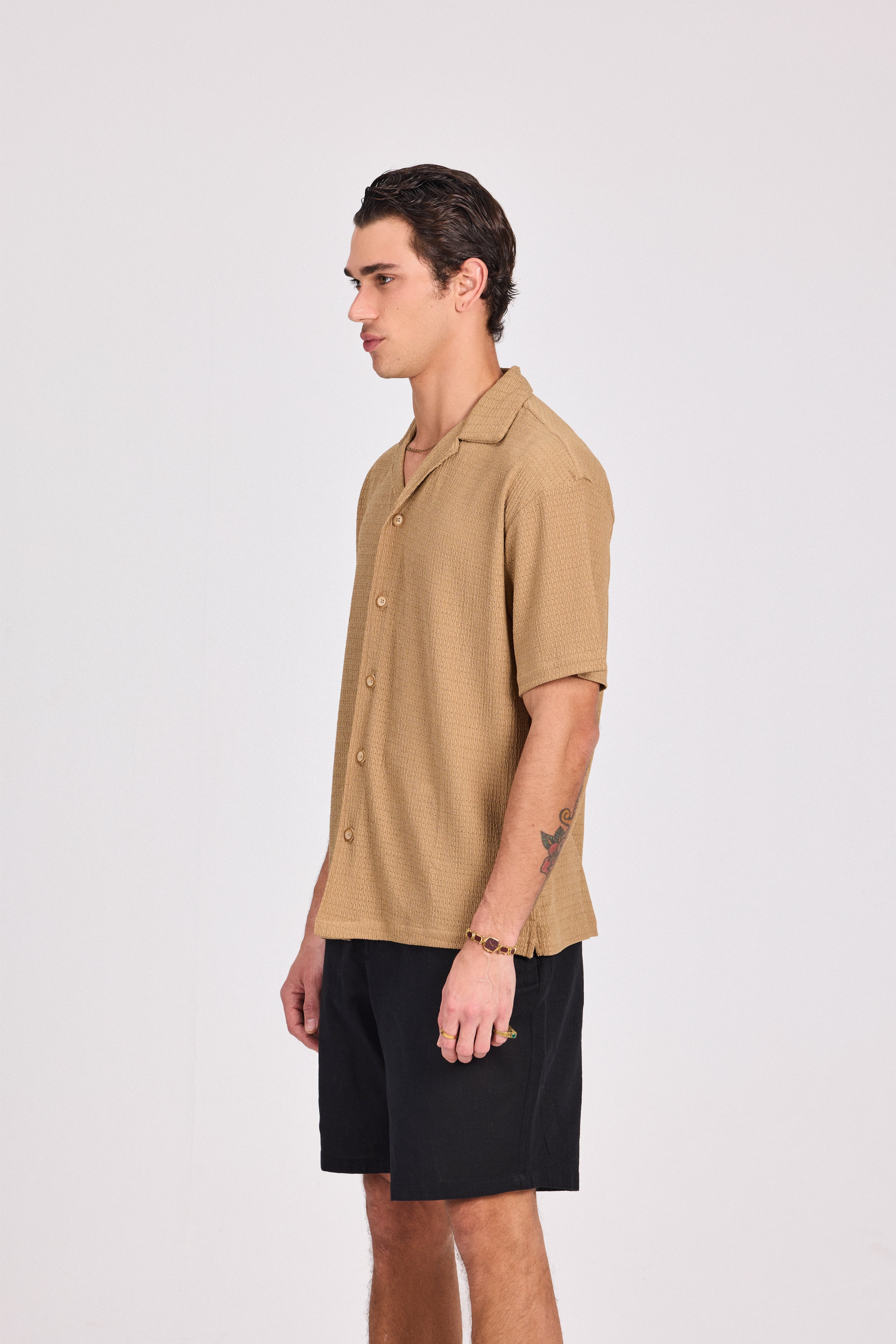 Beige Geometric Jacquard Shirt