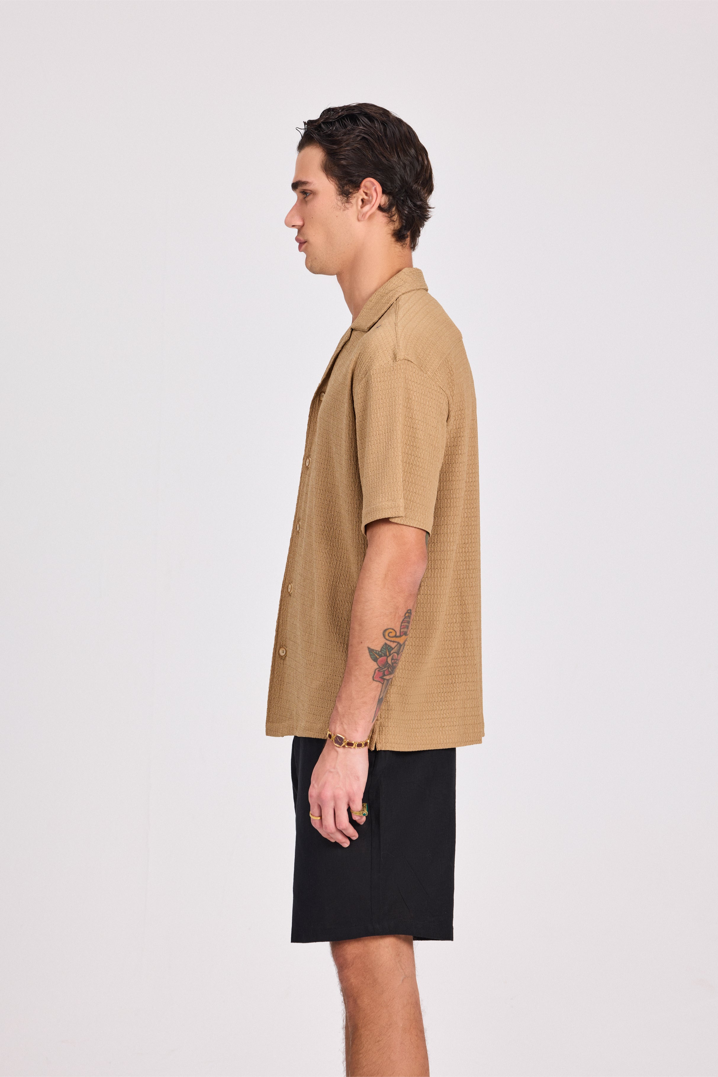Beige Geometric Jacquard Shirt