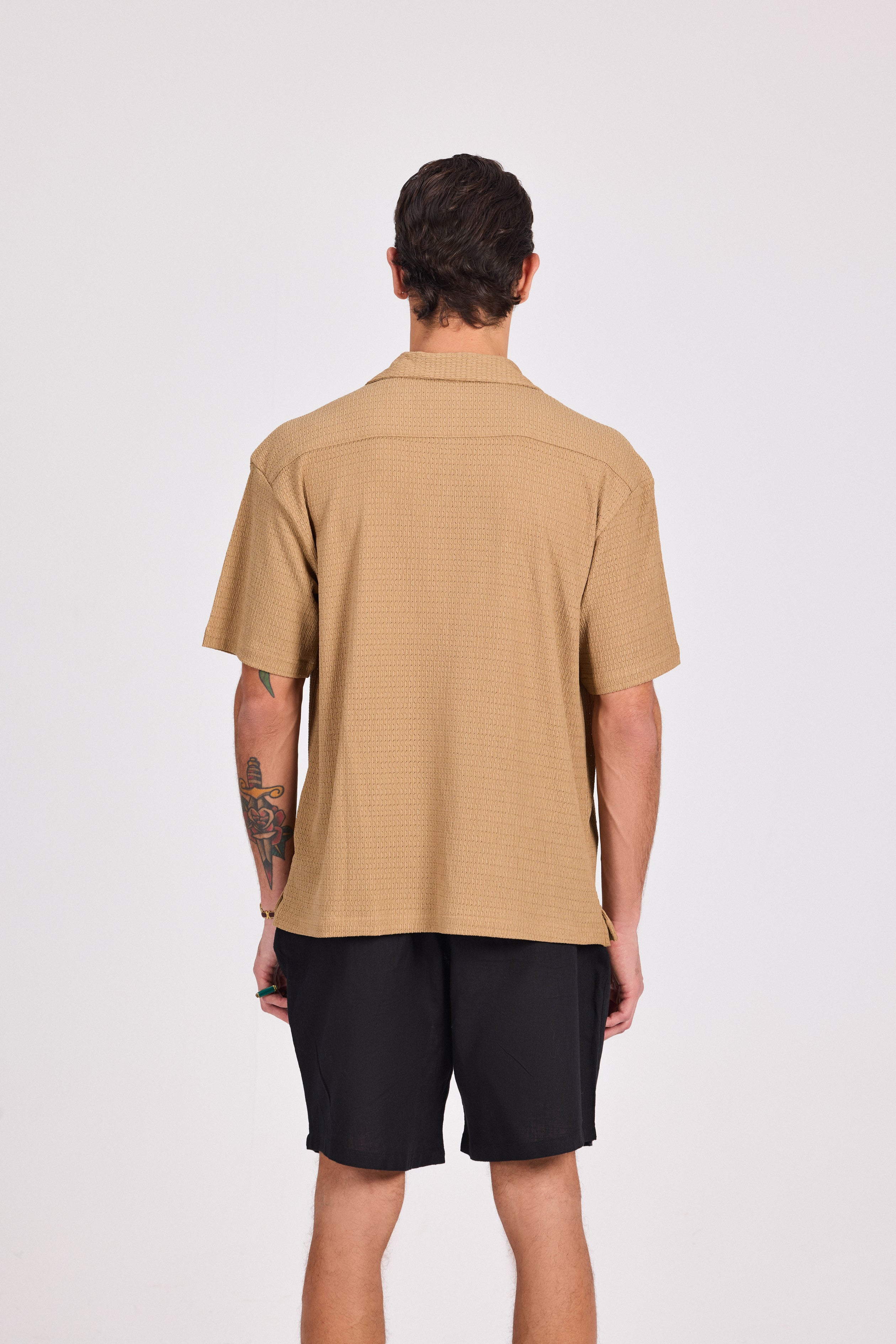 Beige Geometric Jacquard Shirt