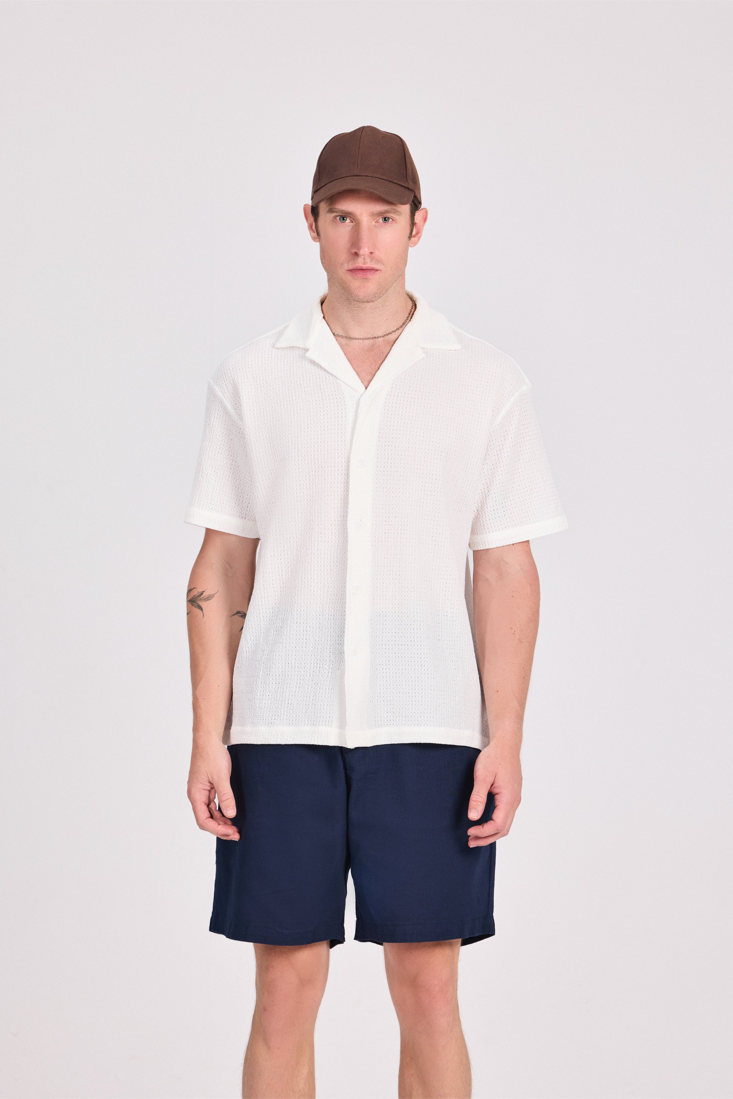 White Geometric Jacquard Shirt
