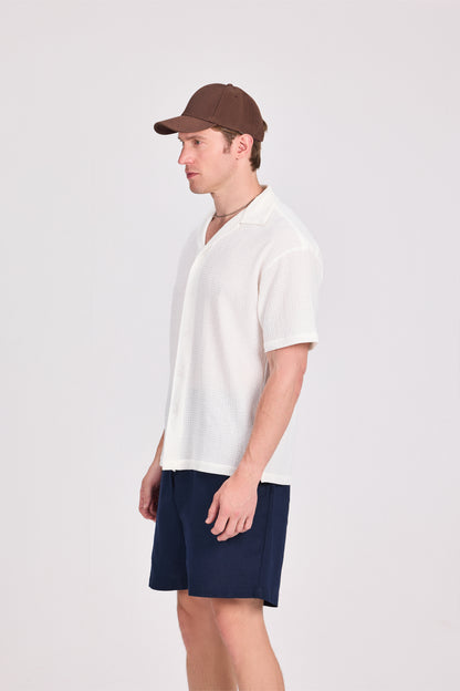 Mesh-Knit Short Sleeve Shirt