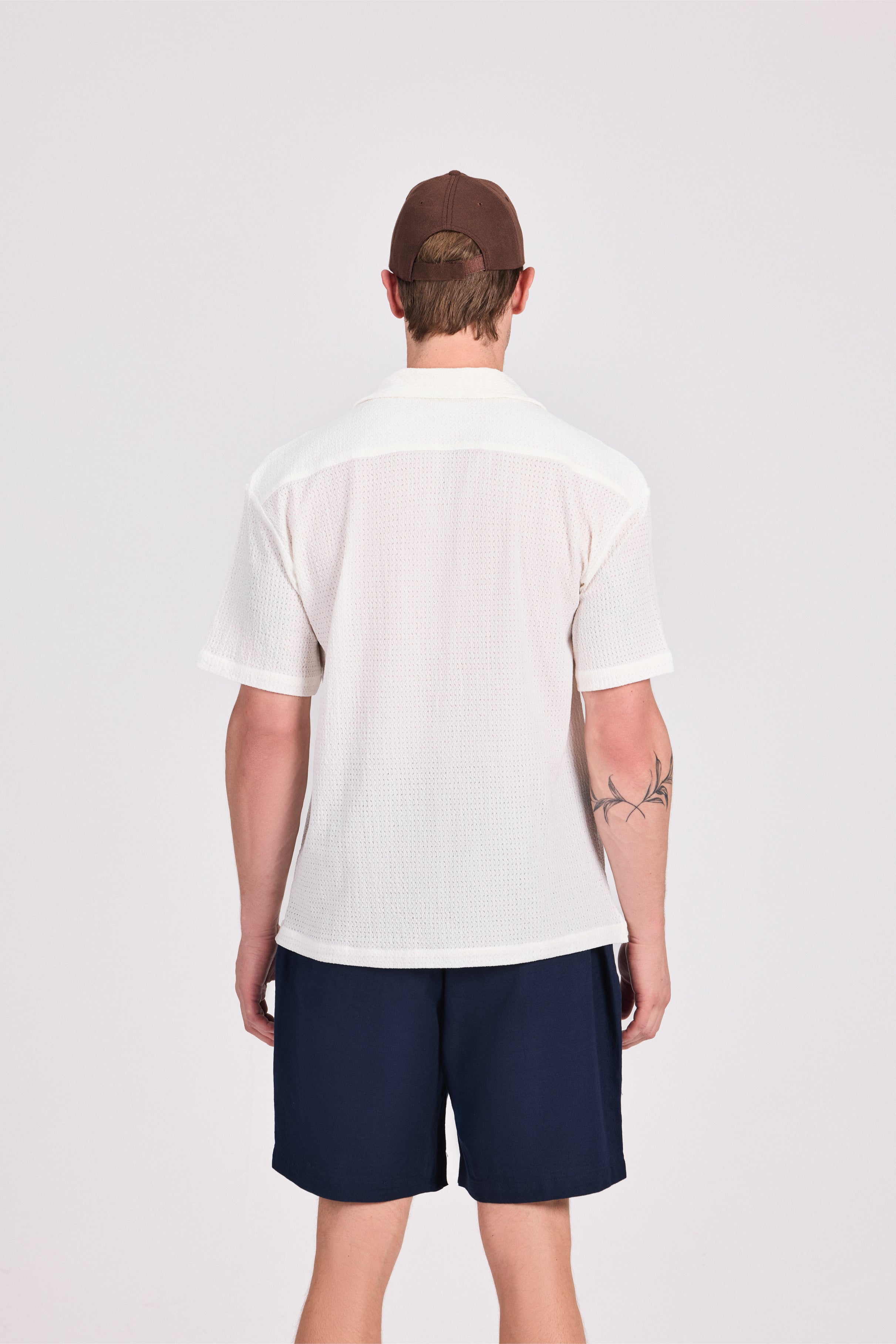 White Geometric Jacquard Shirt