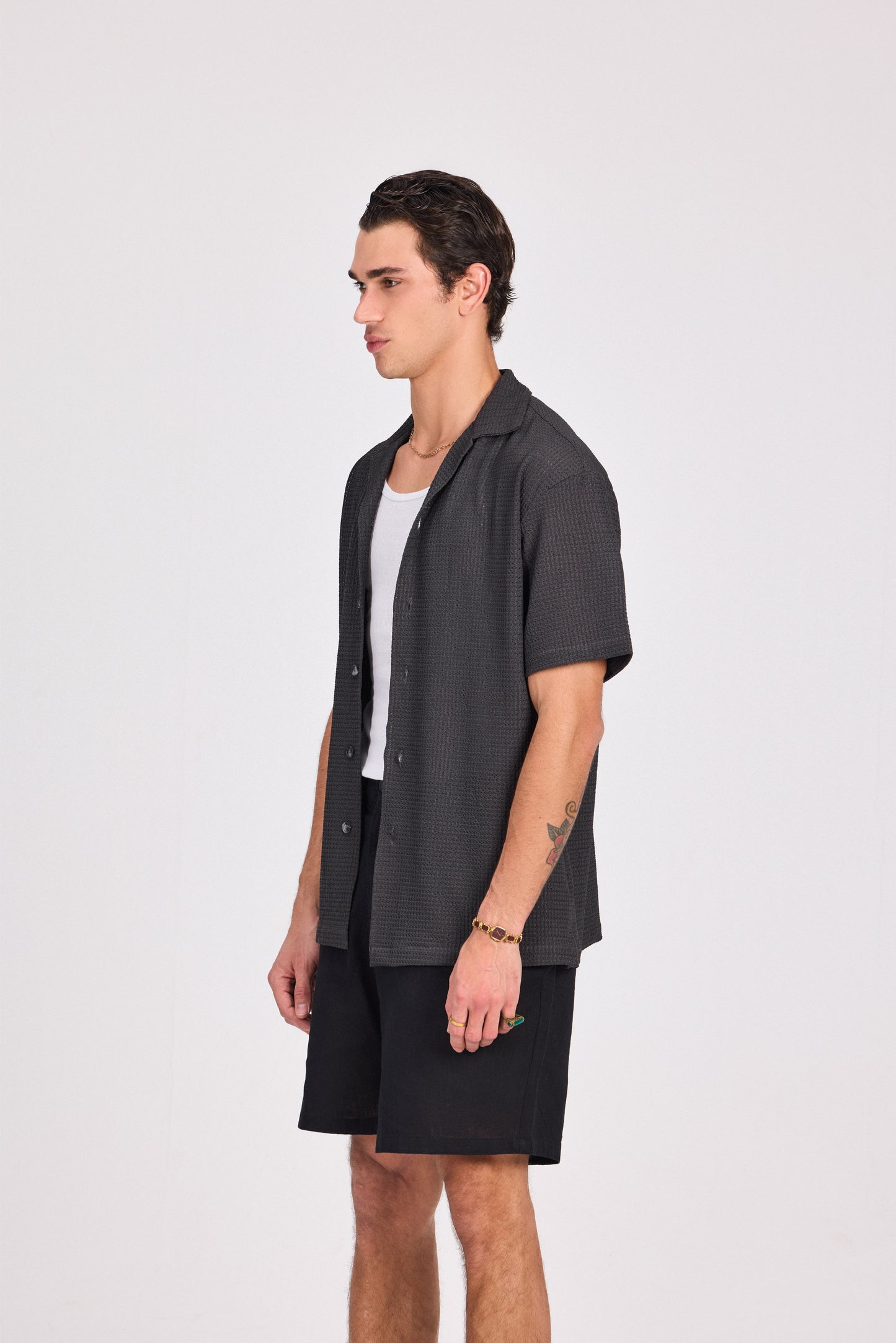 Mesh-Knit Short Sleeve Shirt
