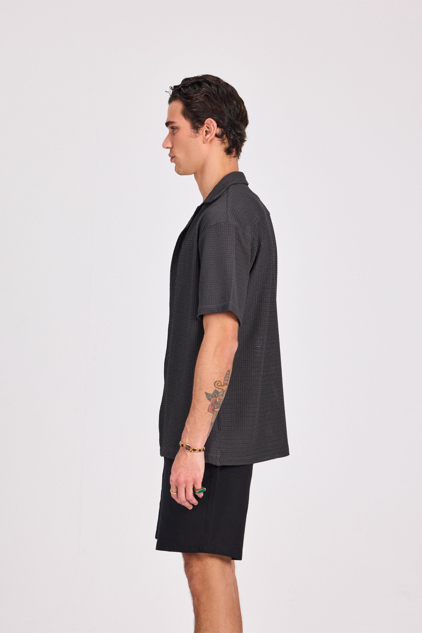 Mesh-Knit Short Sleeve Shirt
