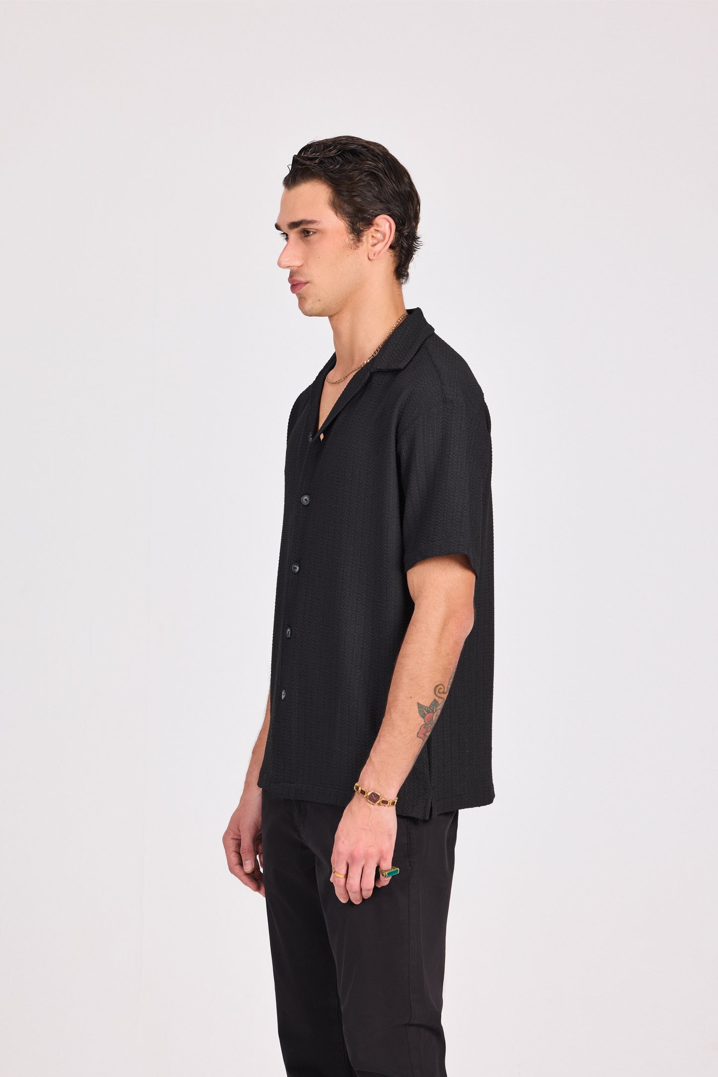 Lace-Knit Short Sleeve Shirt