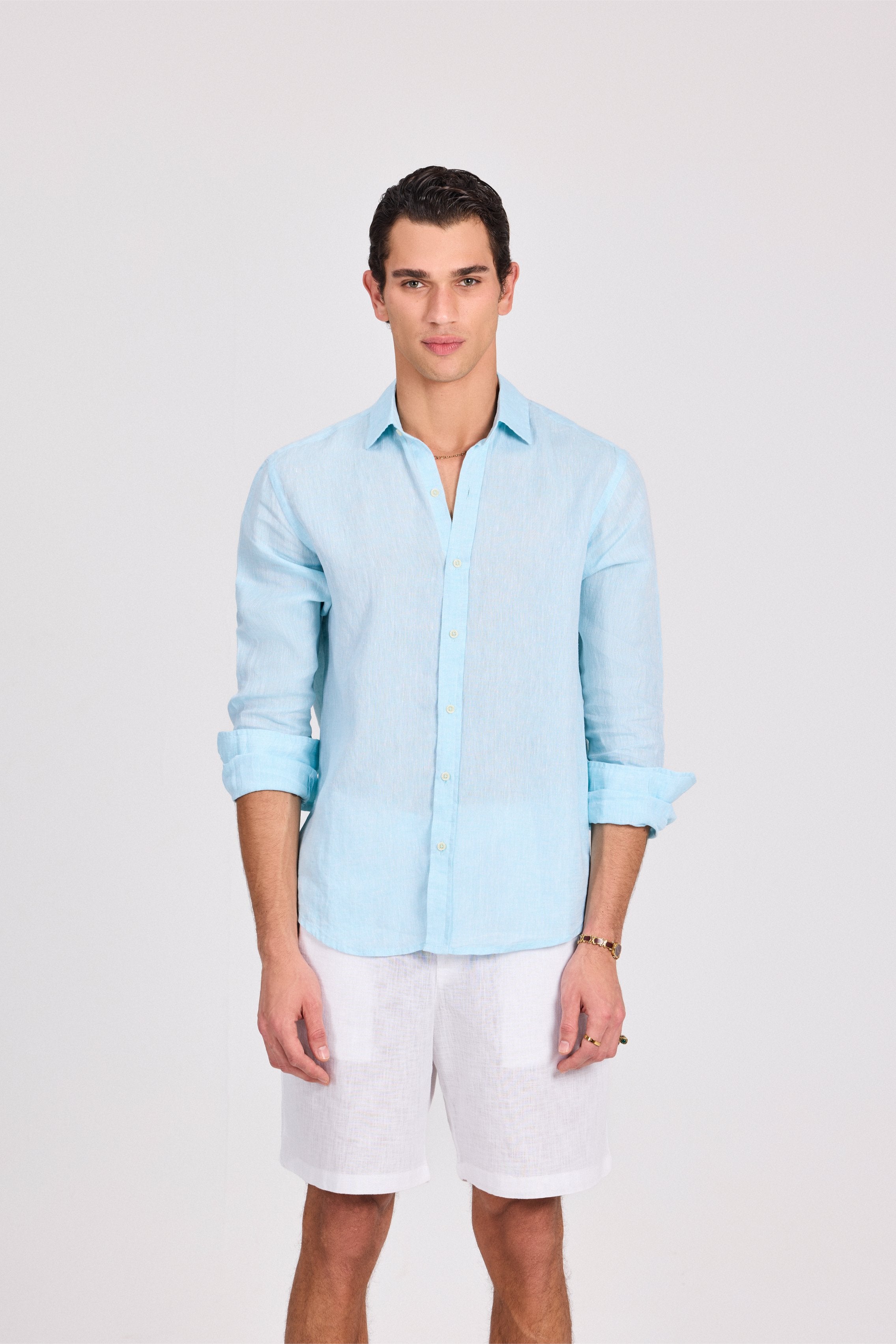 Turquoise Pure Linen Shirt