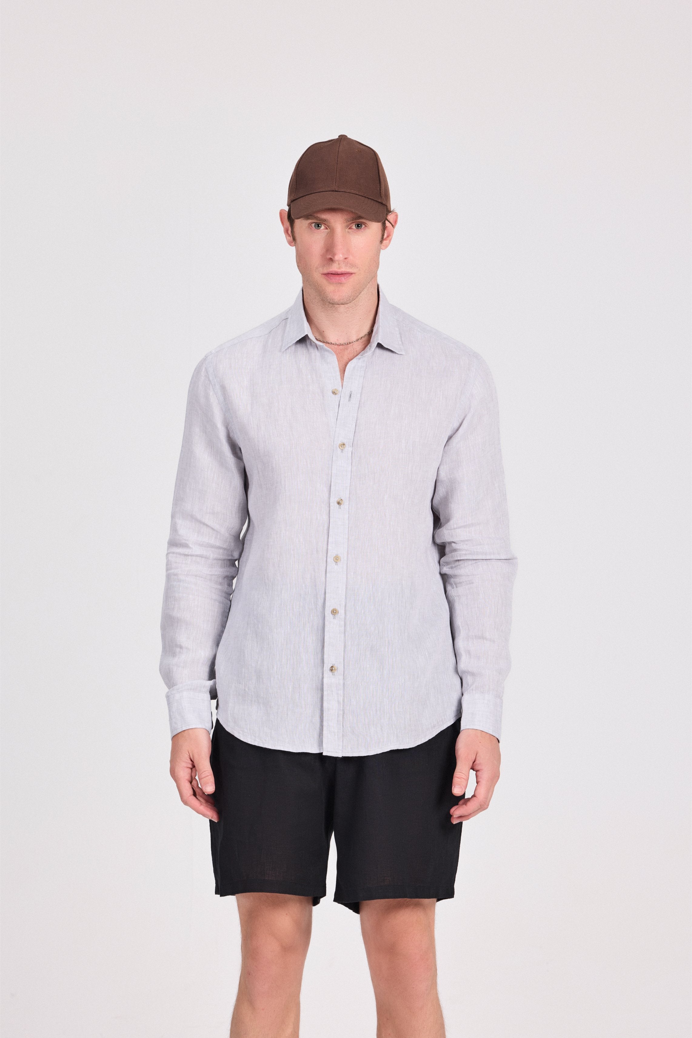 Grey Pure Linen Shirt