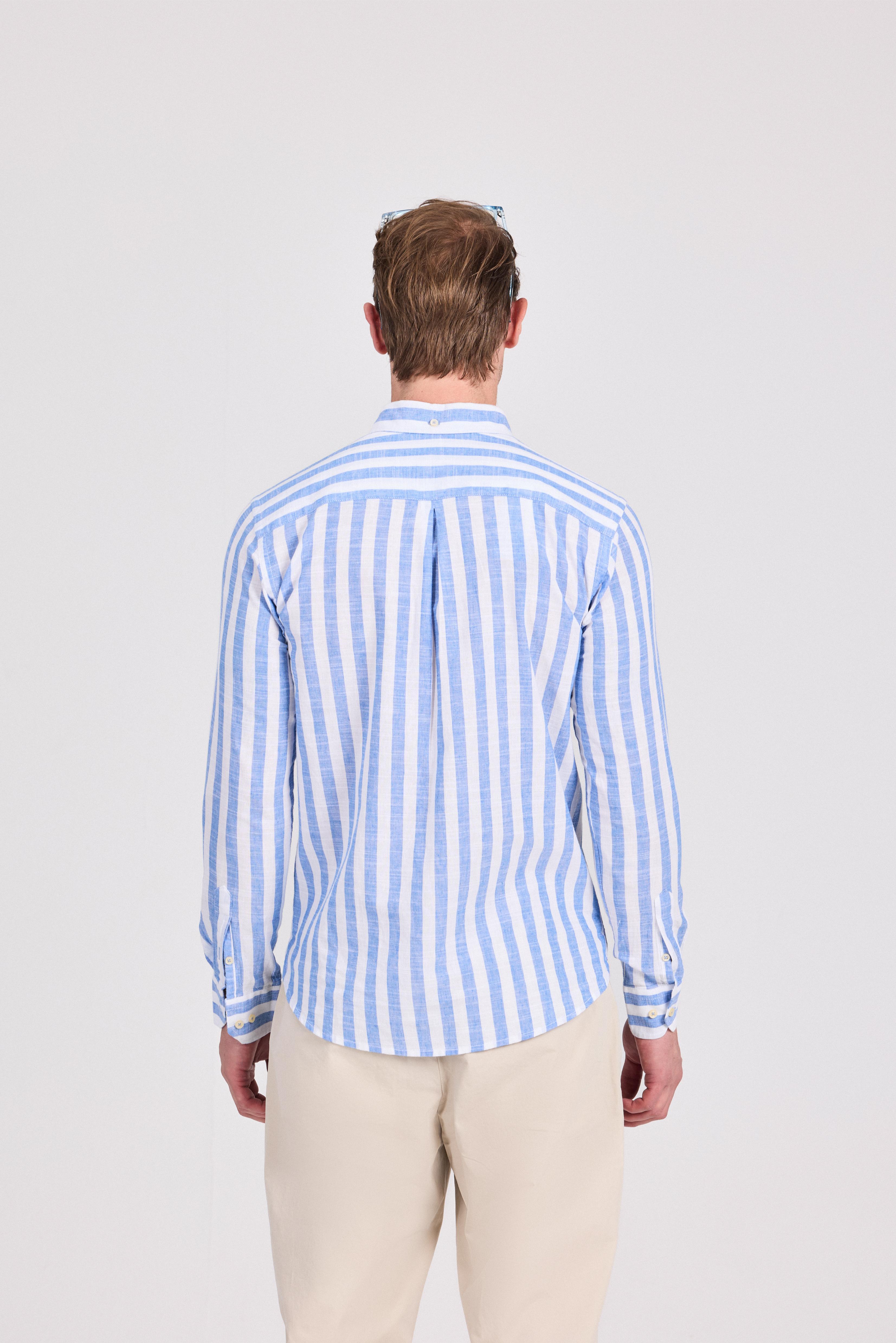 Blue Wide Striped Linen-Cotton Shirt