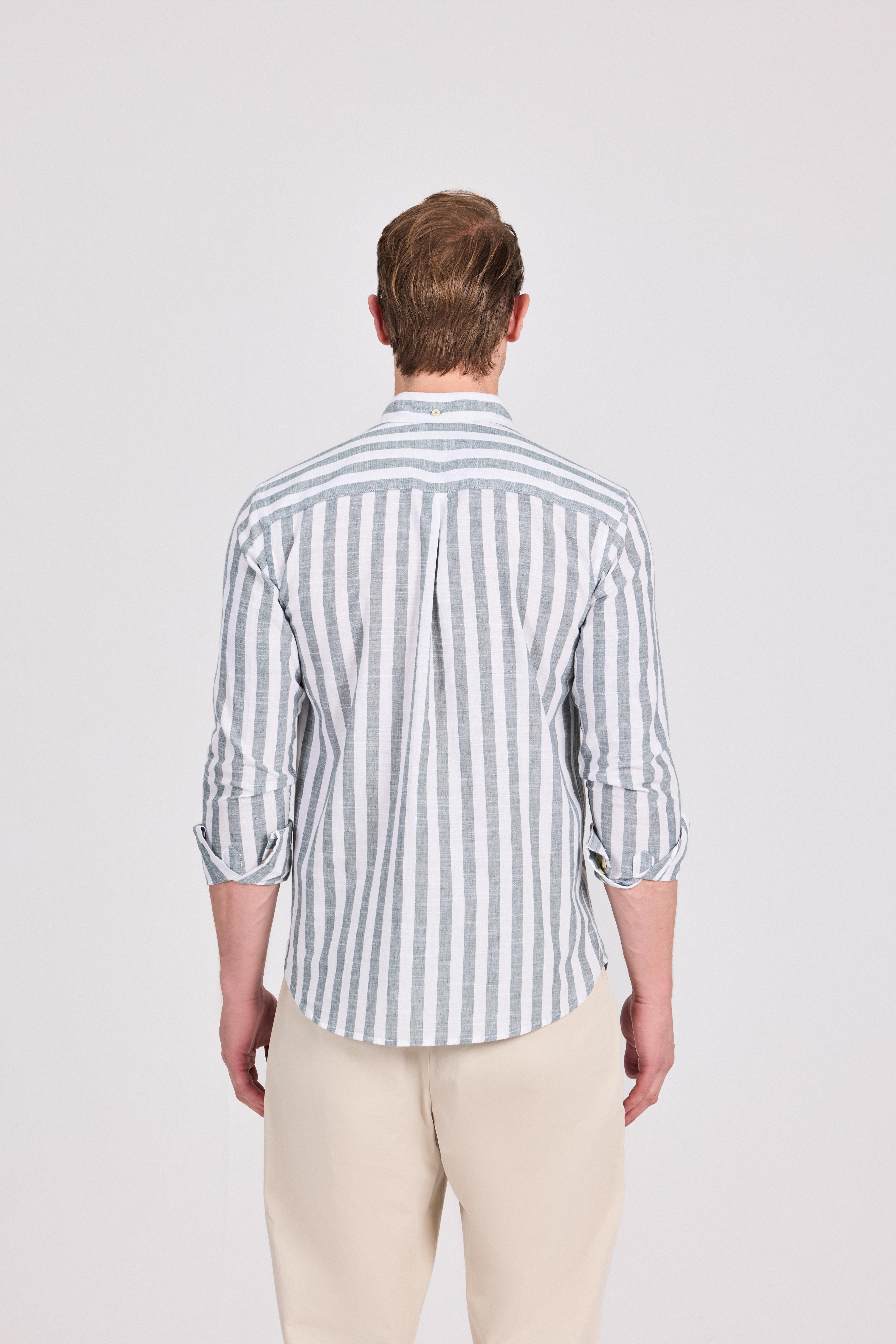Olive Wide Striped Linen-Cotton Shirt