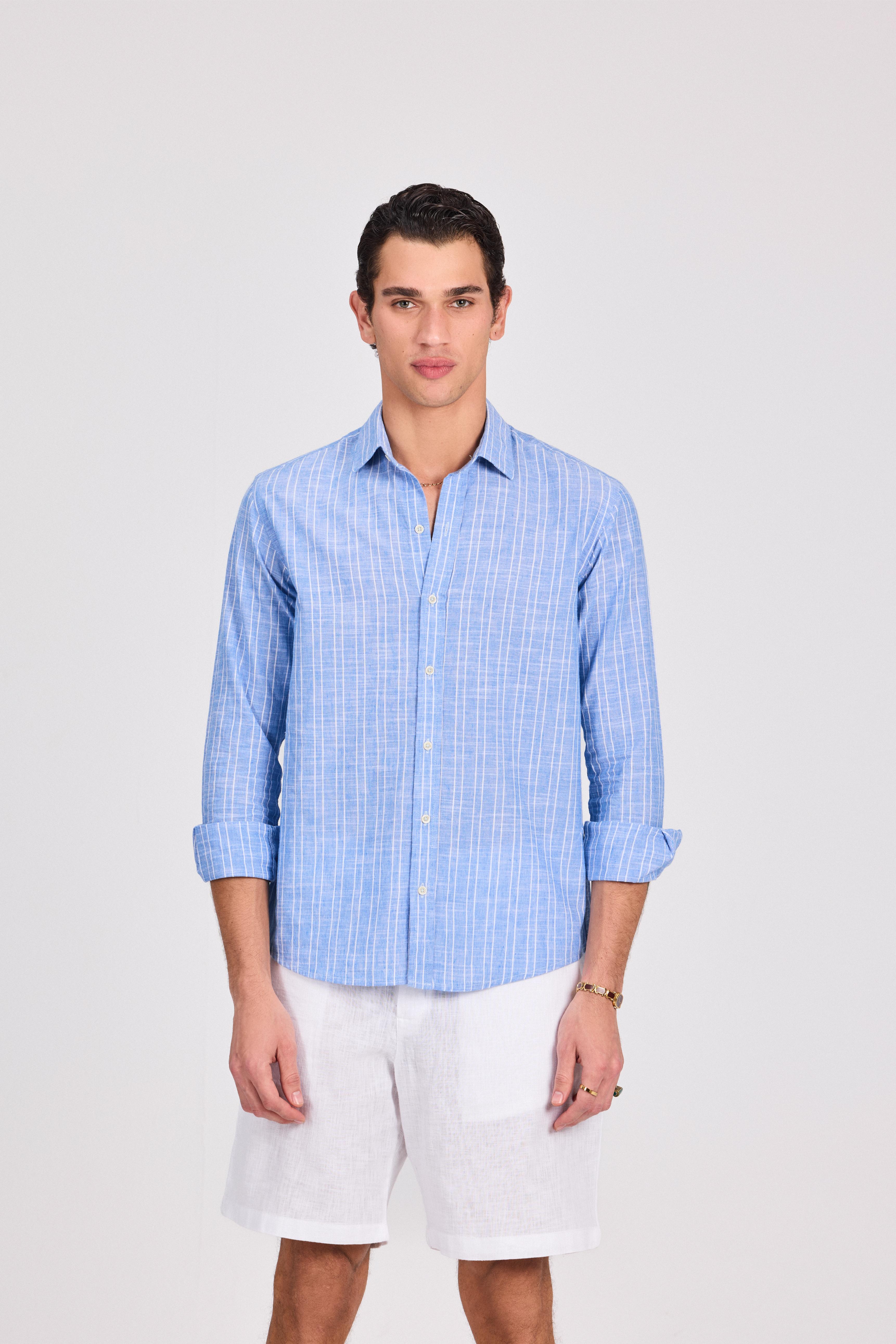 Blue Striped Linen-Cotton Shirt