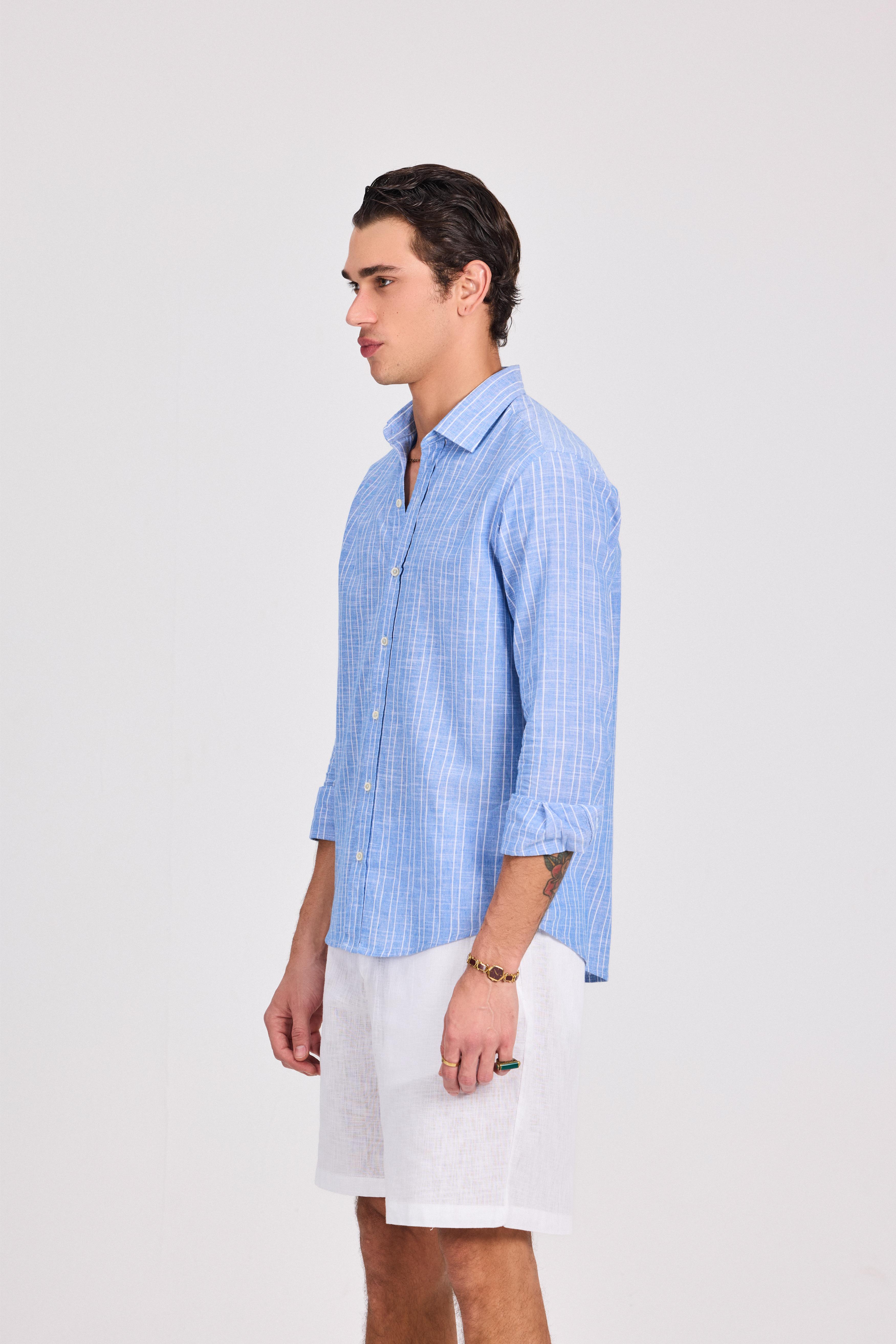 Blue Striped Linen-Cotton Shirt