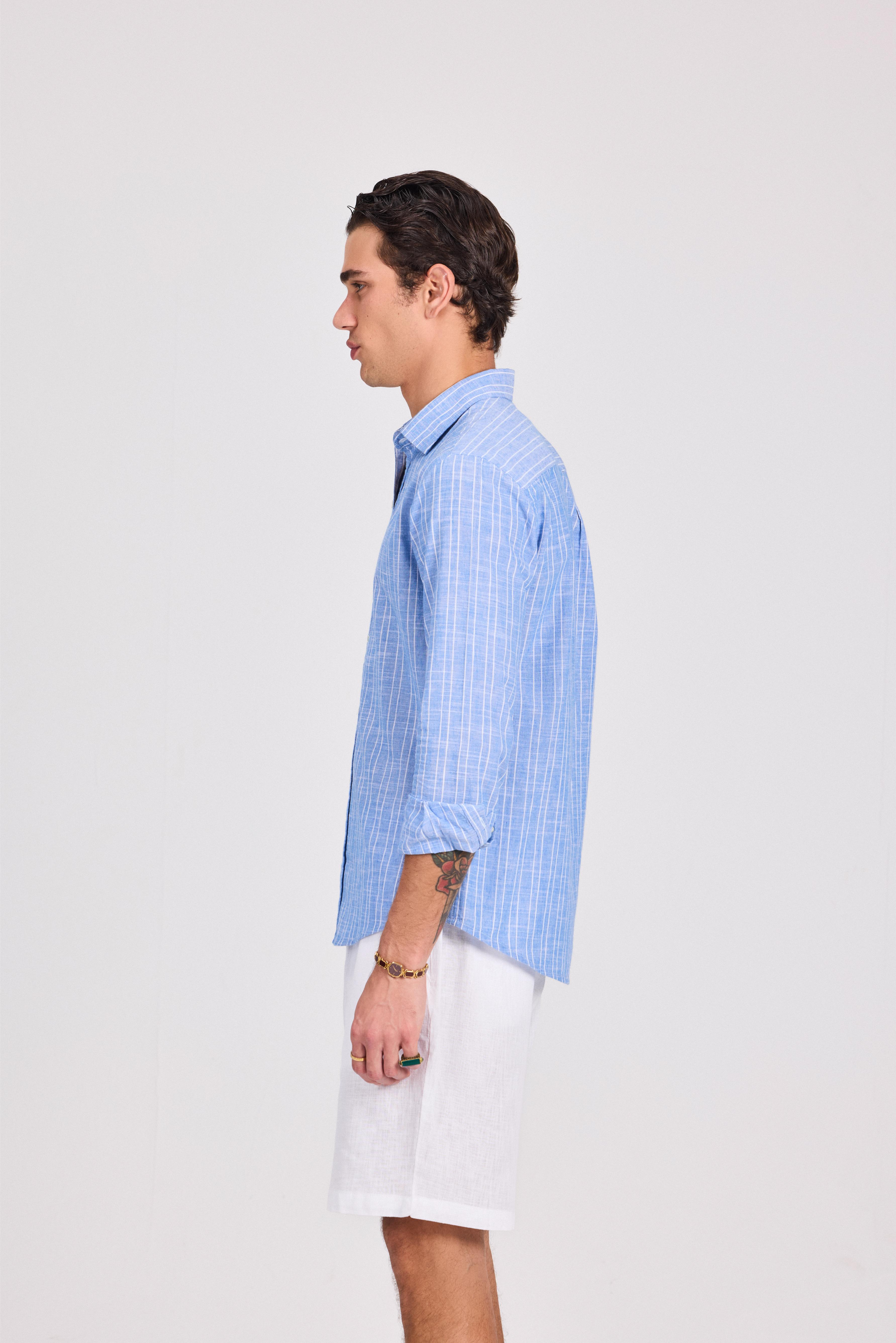 Blue Striped Linen-Cotton Shirt