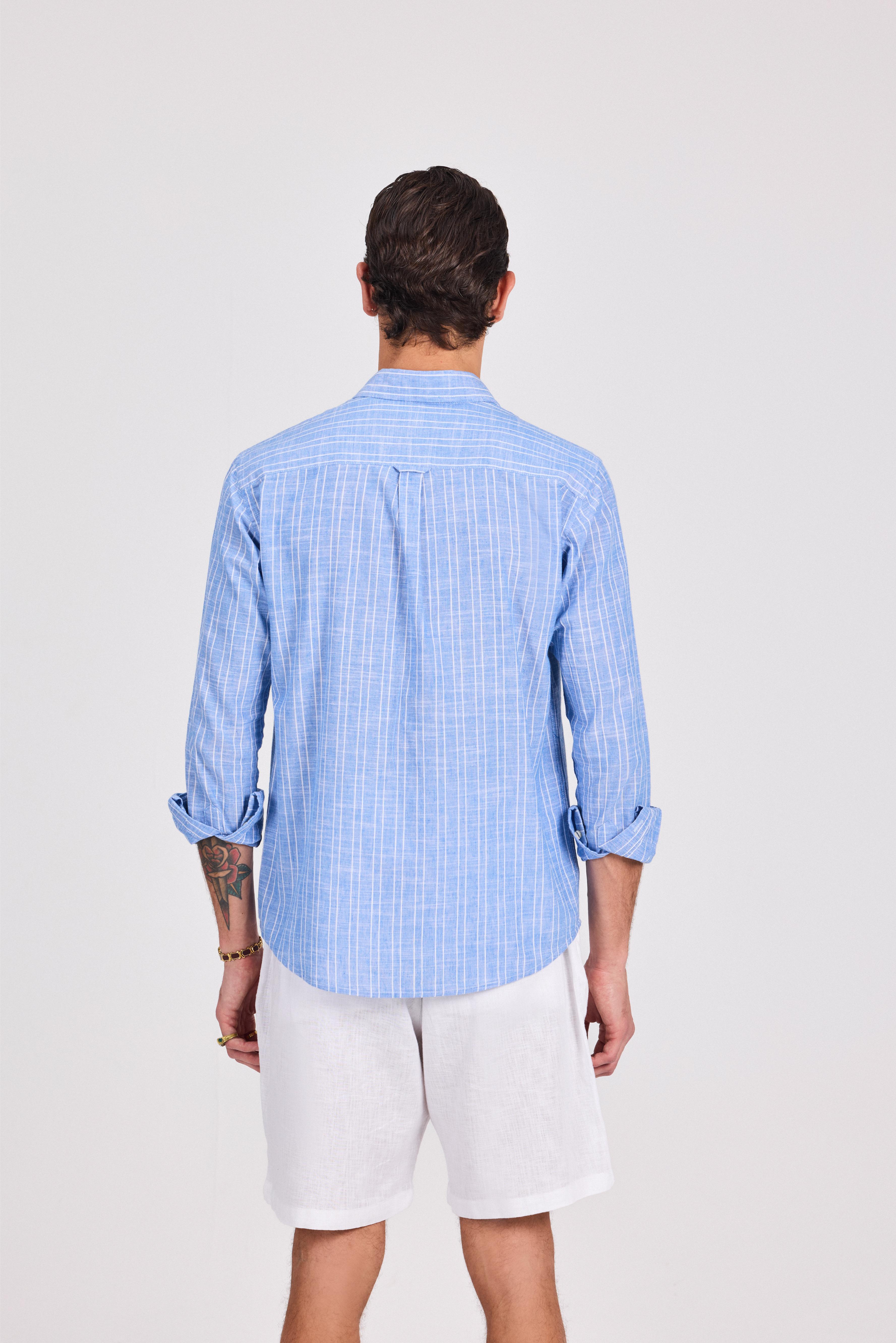 Blue Striped Linen-Cotton Shirt