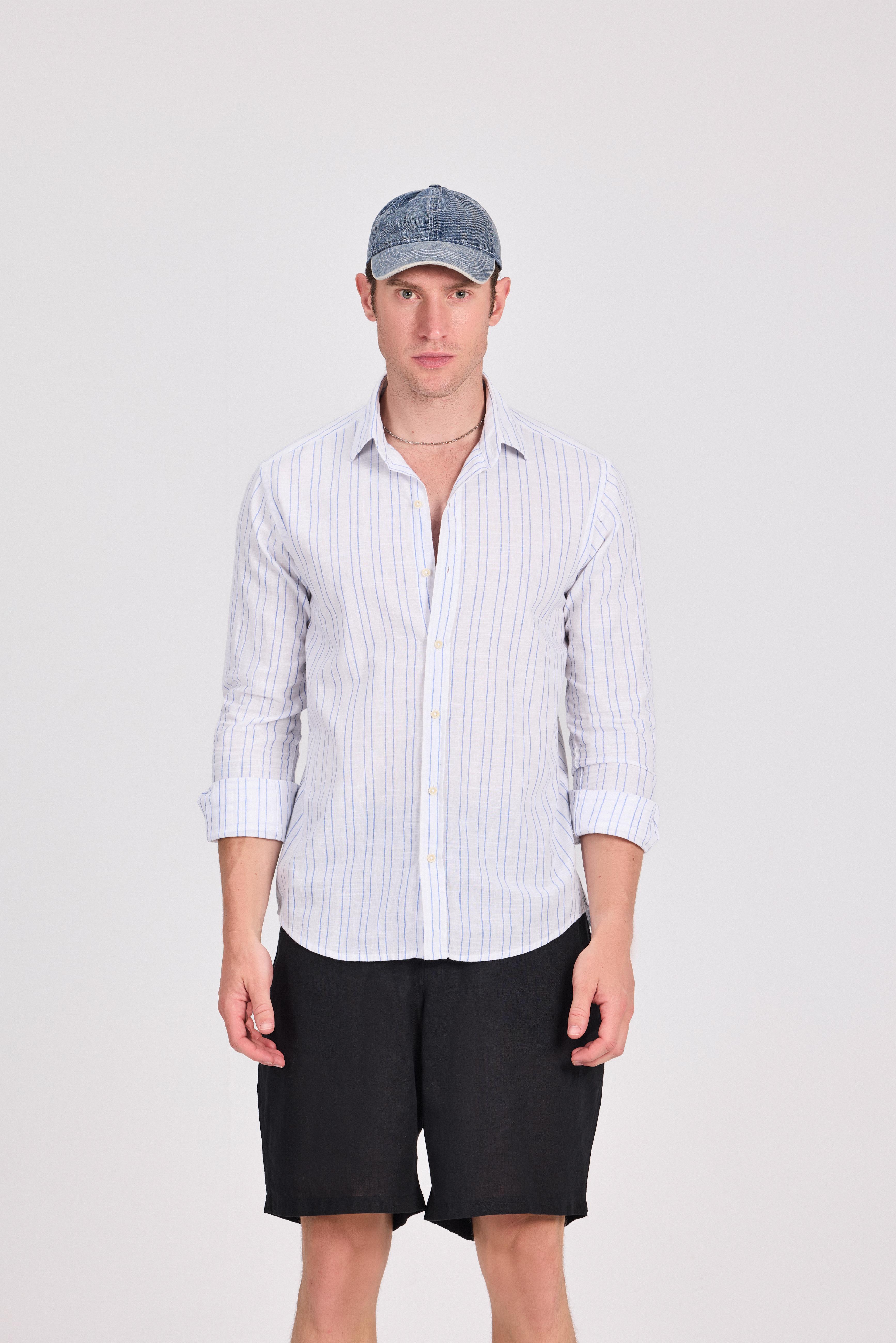 White Striped Linen-Cotton Shirt