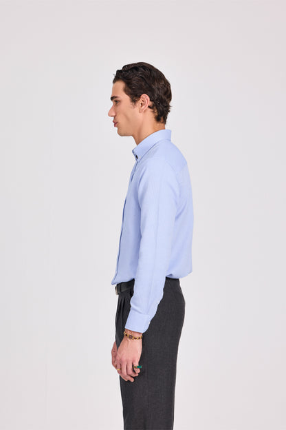 قميص رمادي أنيق كاجوال من البوليستر القطني الجاكار