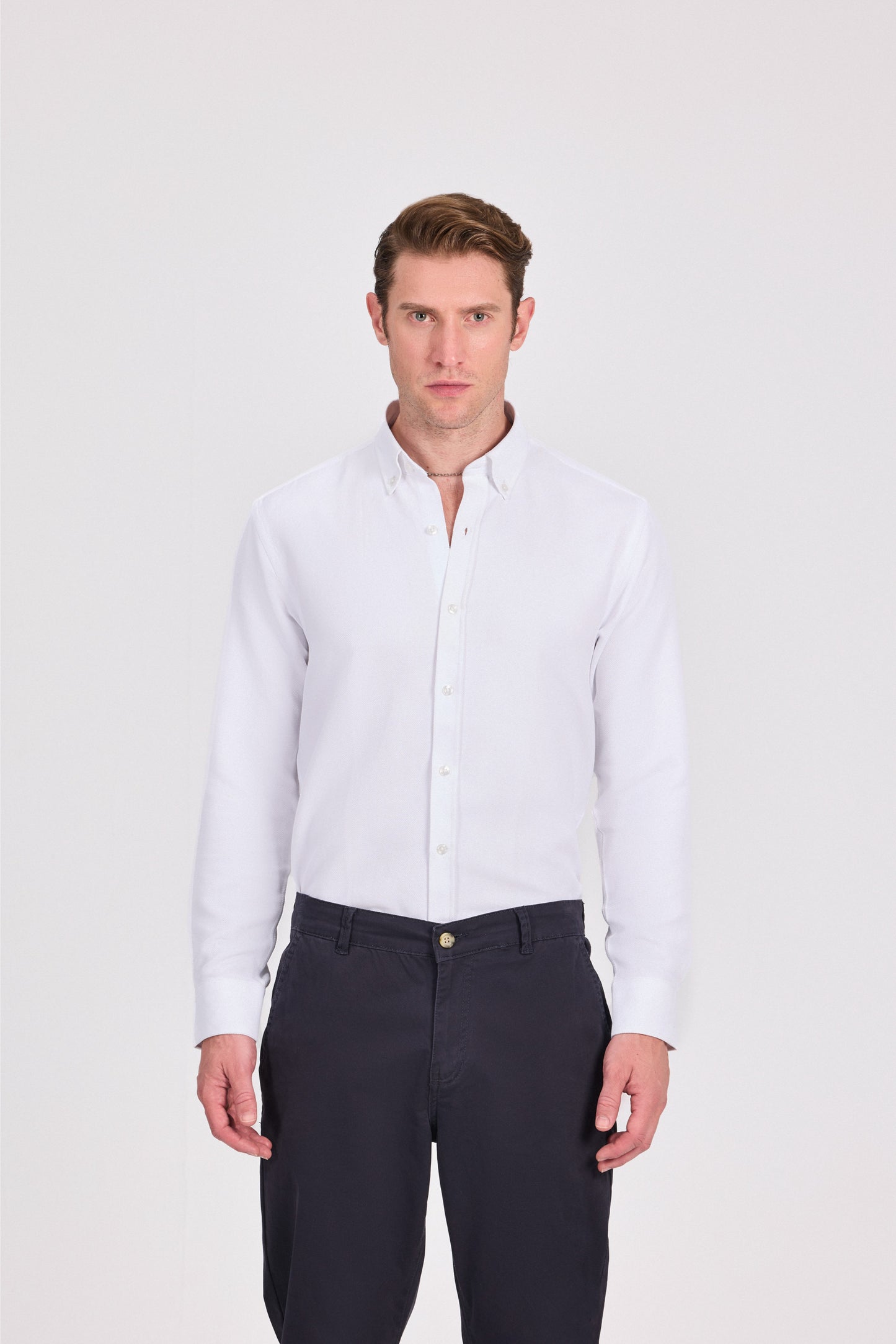 قميص رمادي أنيق كاجوال من البوليستر القطني الجاكار