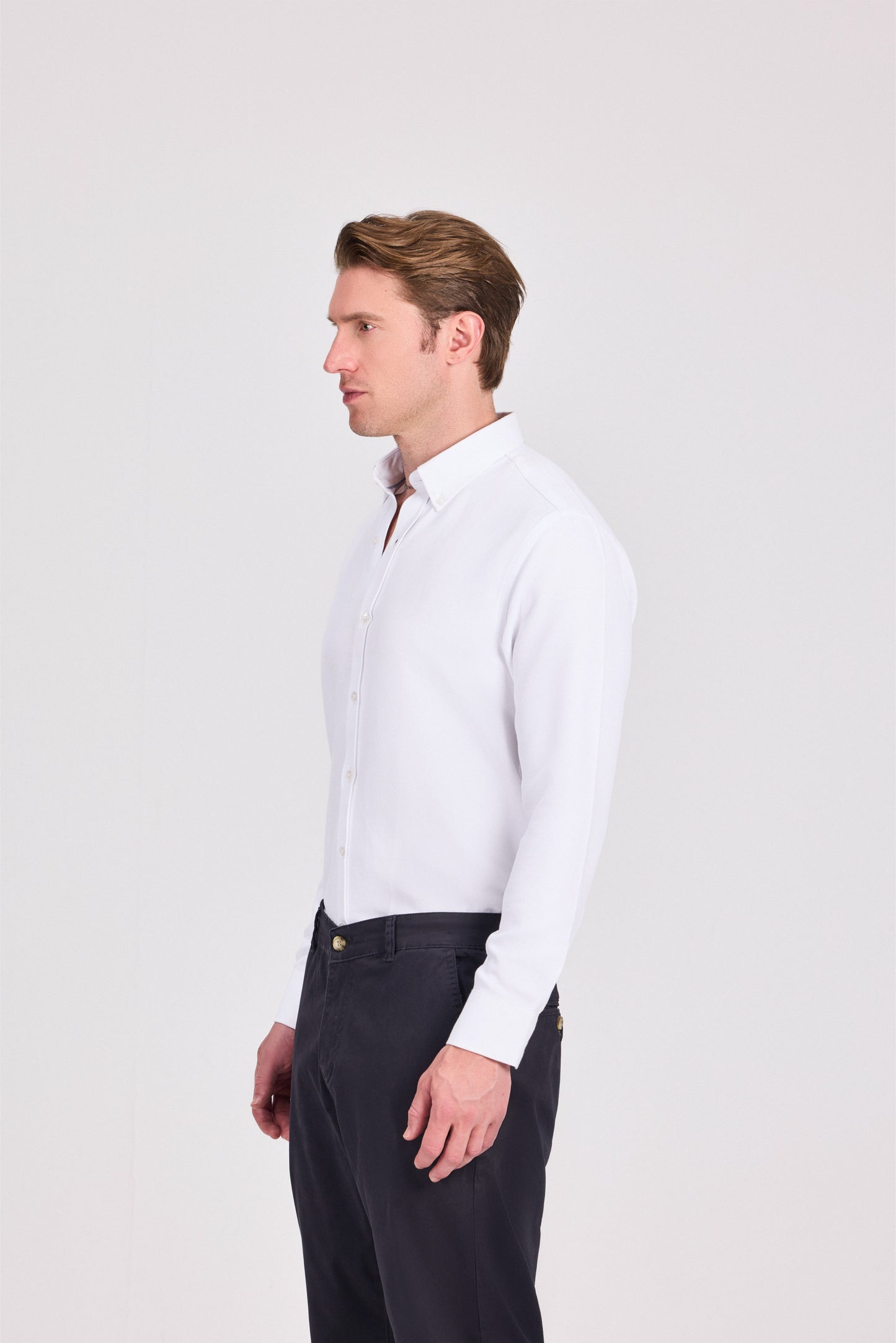 قميص رمادي أنيق كاجوال من البوليستر القطني الجاكار