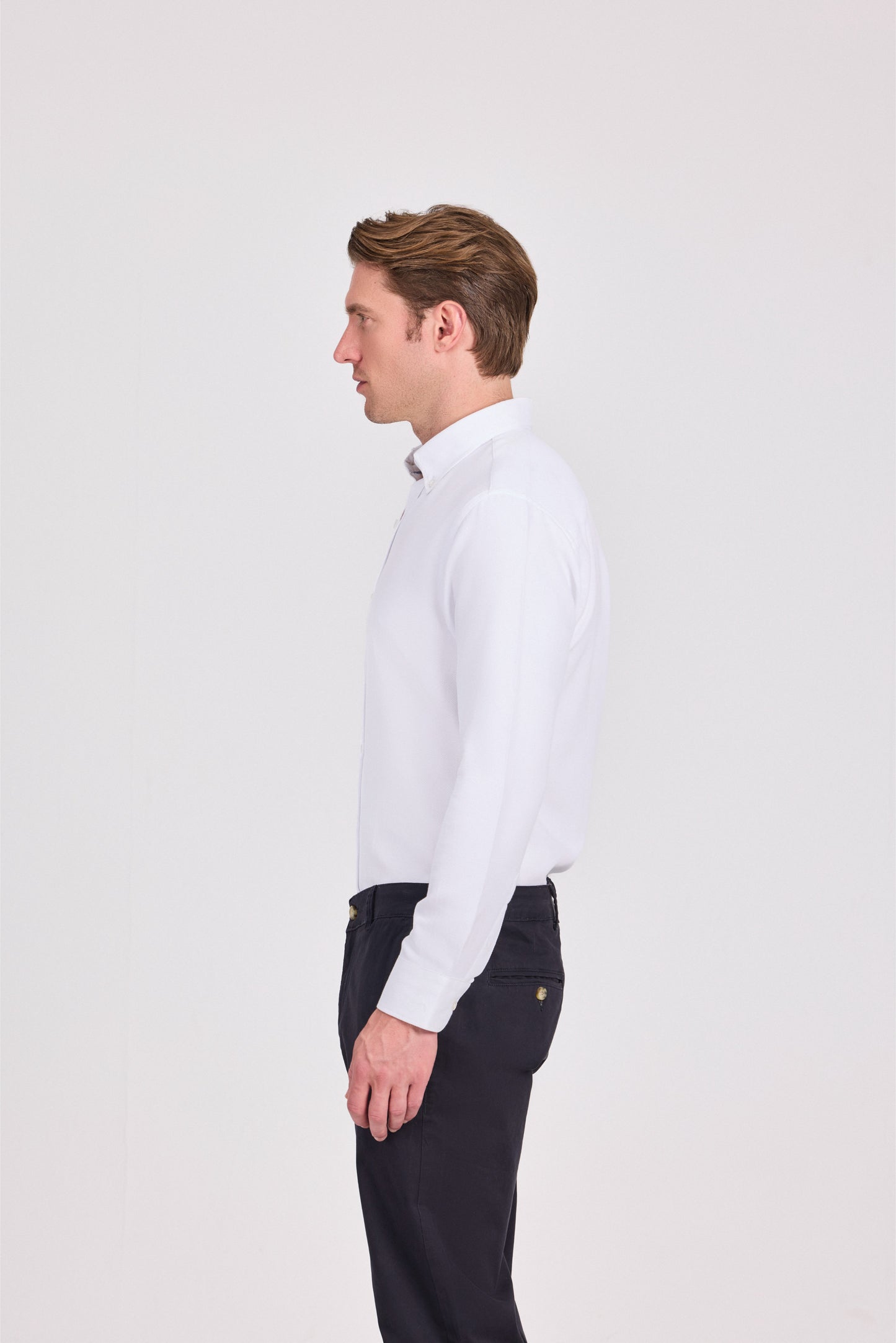 قميص رمادي أنيق كاجوال من البوليستر القطني الجاكار