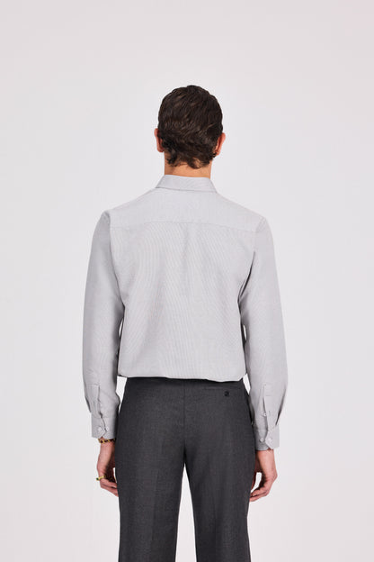 قميص رمادي أنيق كاجوال من البوليستر القطني الجاكار