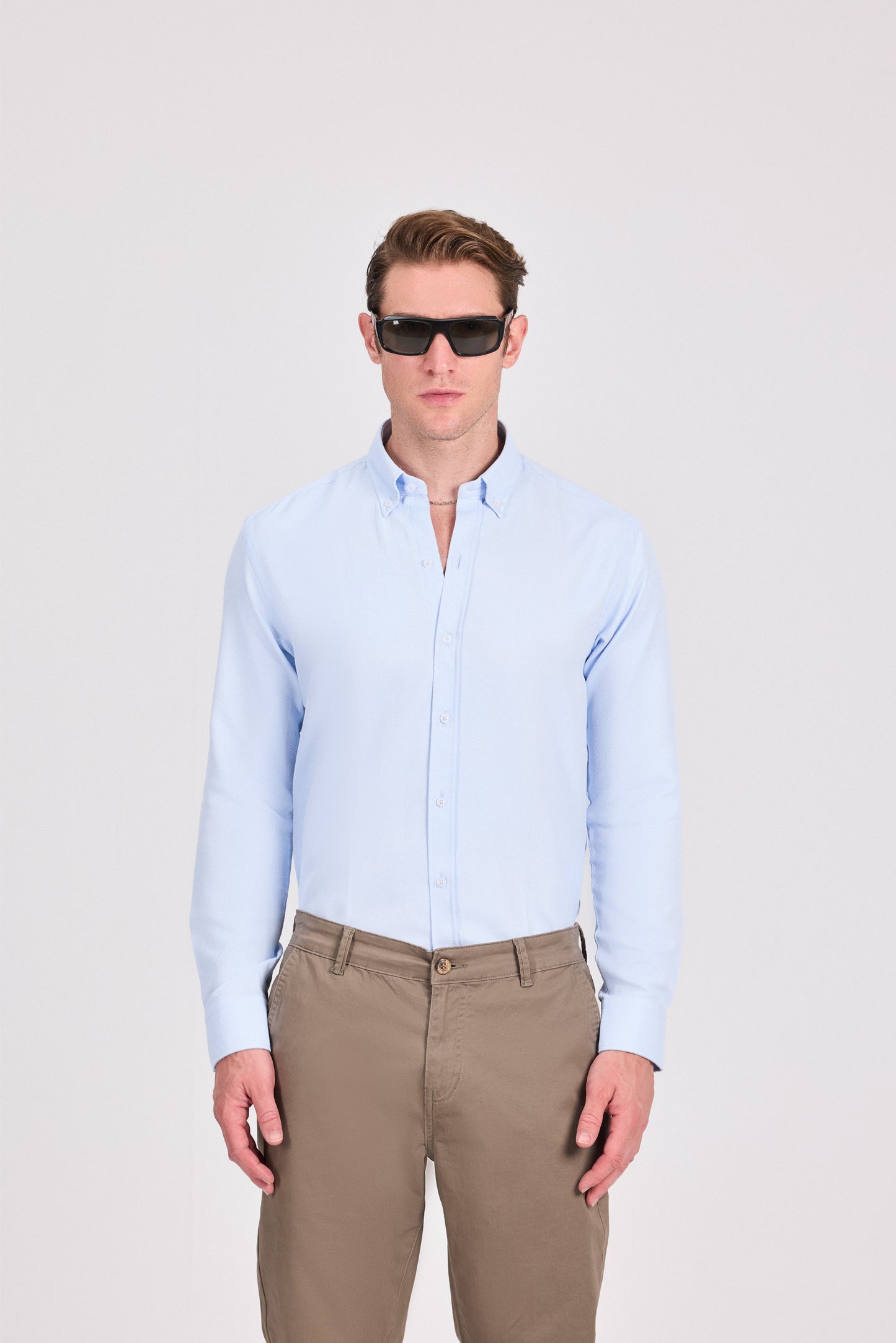 قميص رمادي أنيق كاجوال من البوليستر القطني الجاكار