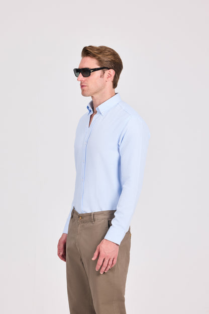 قميص رمادي أنيق كاجوال من البوليستر القطني الجاكار