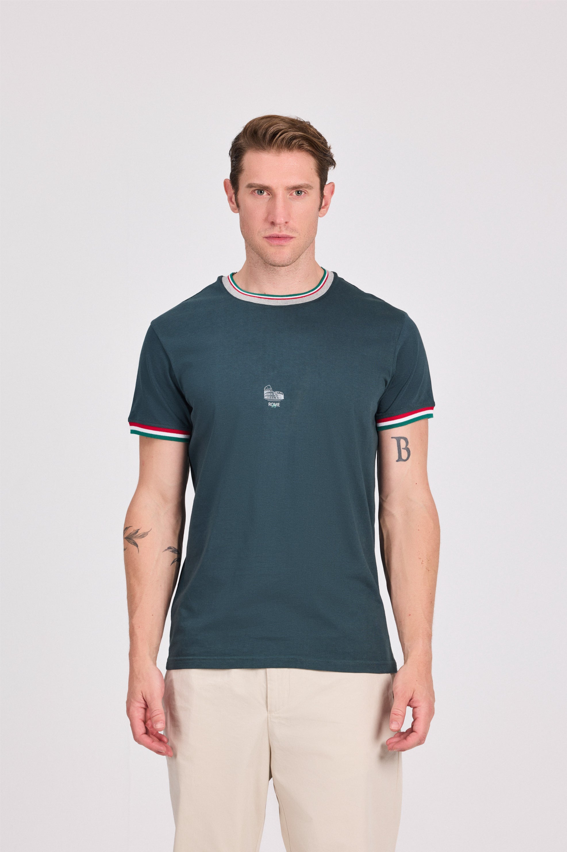 Olive Knitted Collar T-Shirt