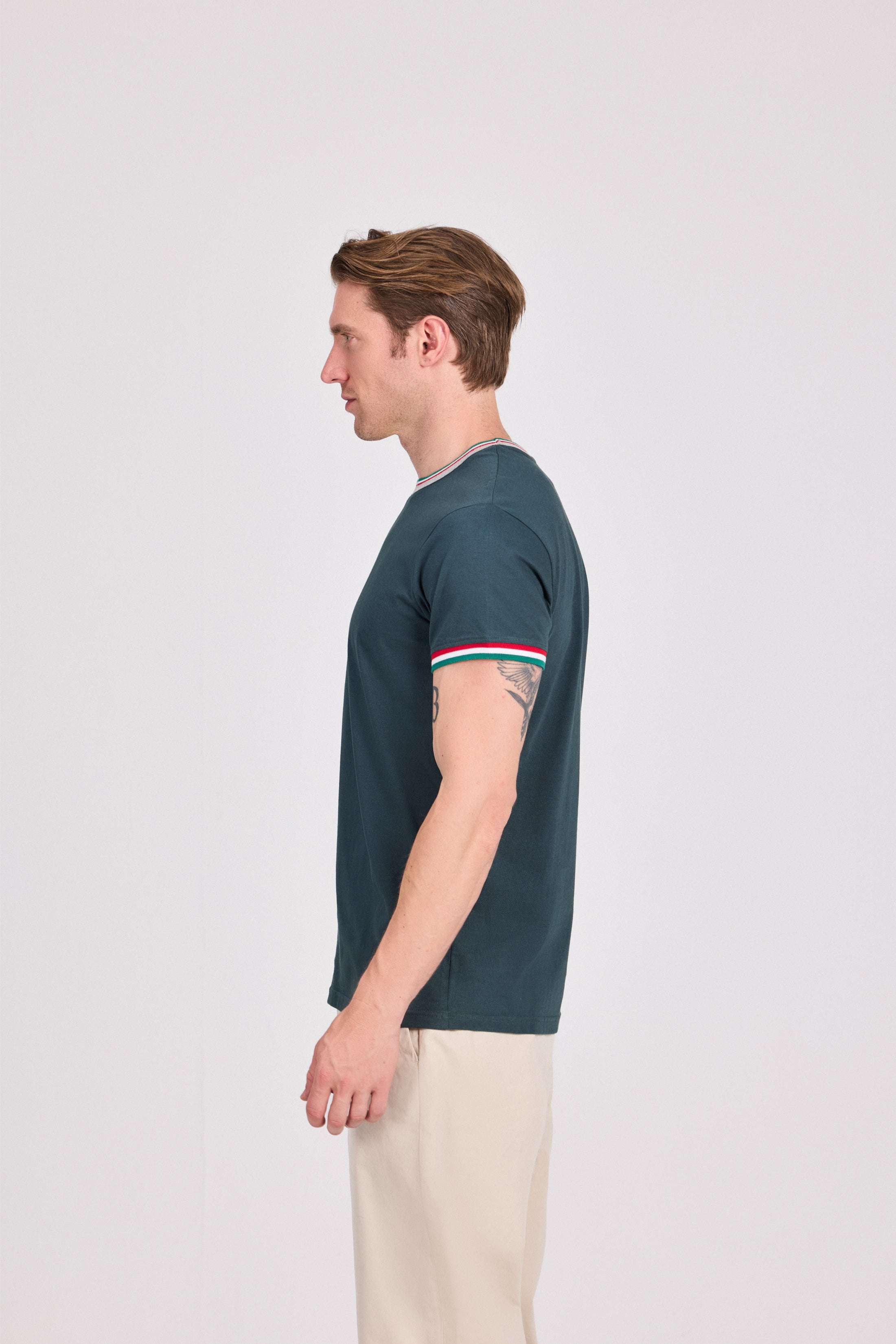 Olive Knitted Collar T-Shirt