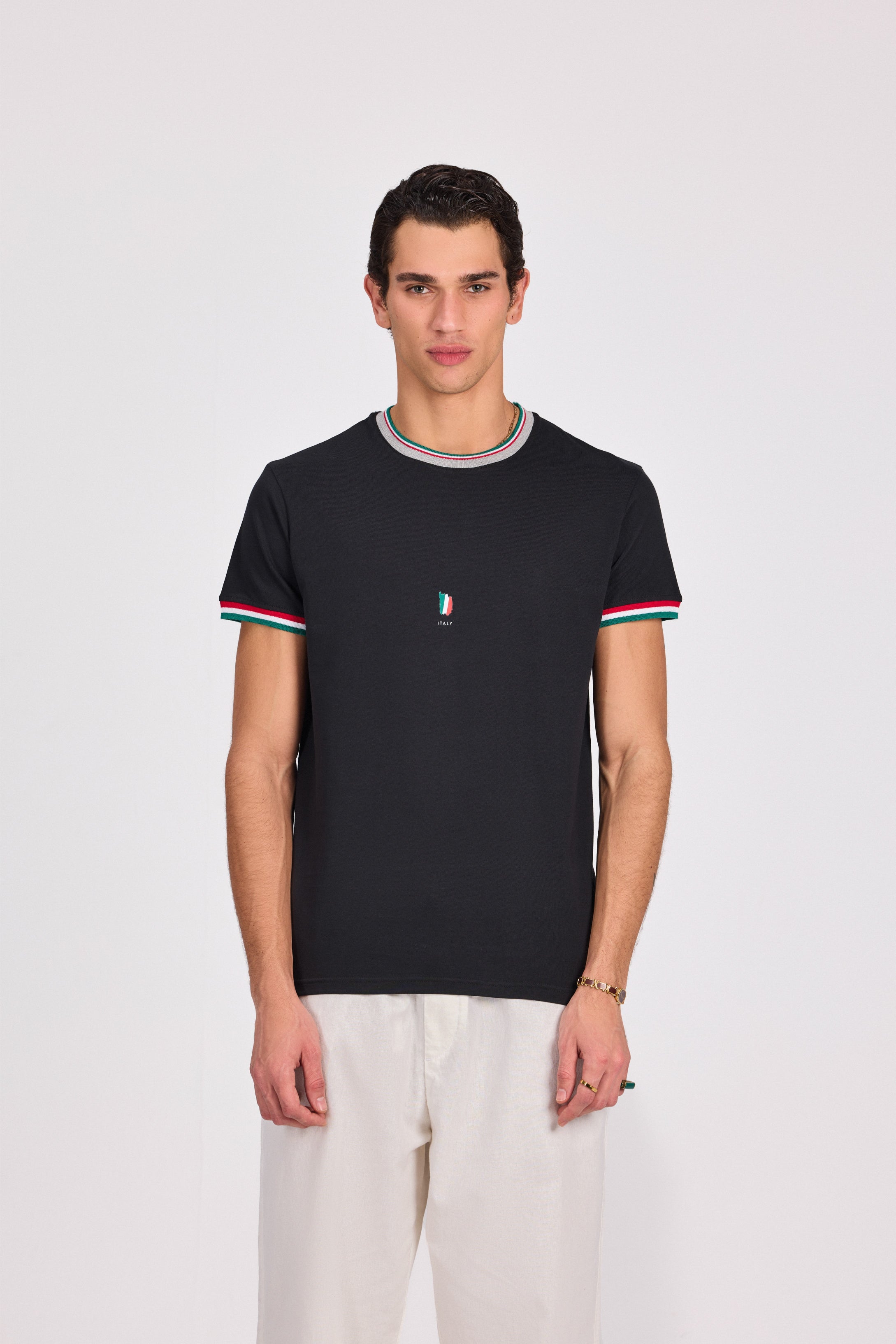 Black Knitted Collar T-Shirt