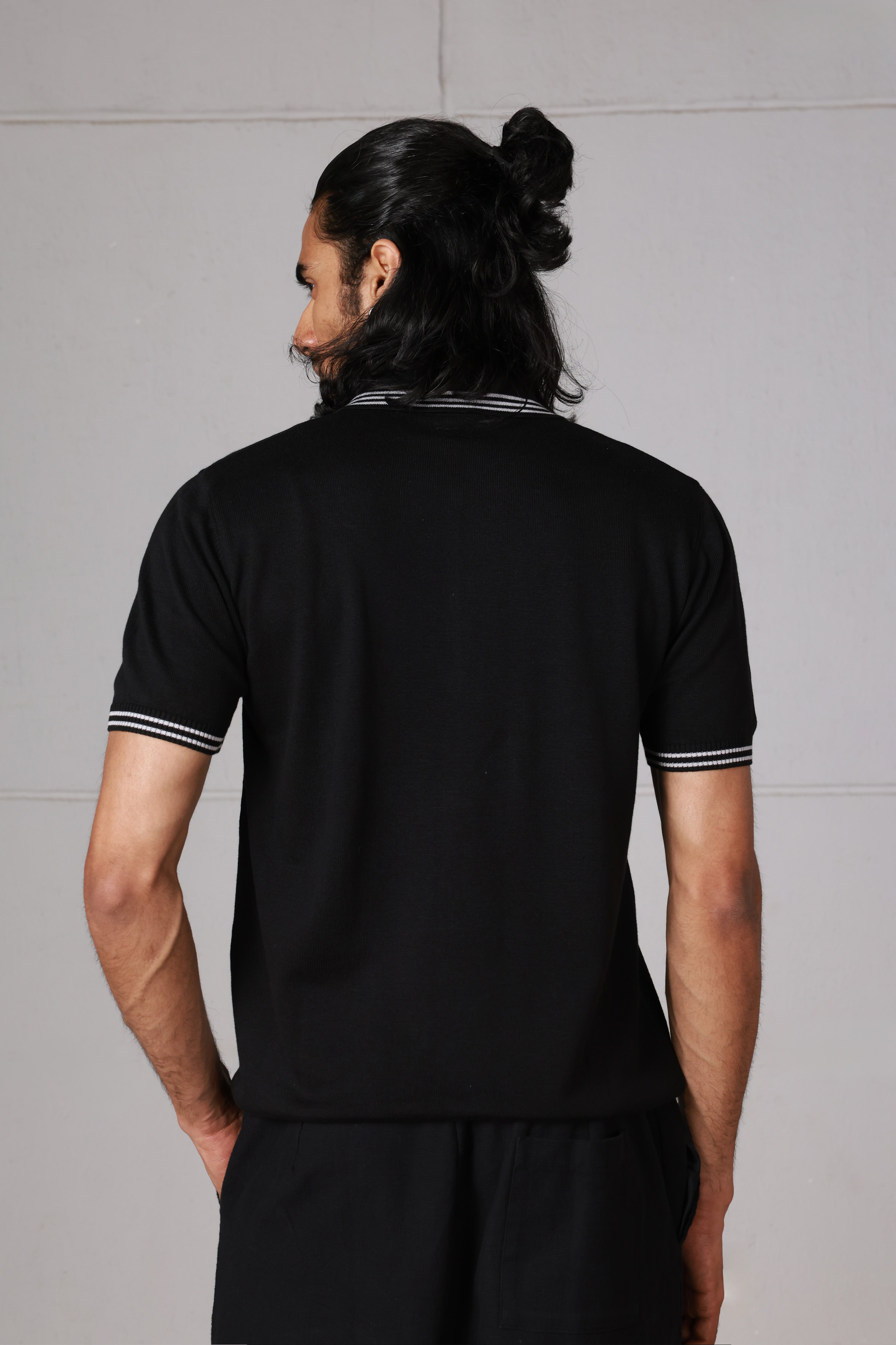 Black Knitted Zipped Polo