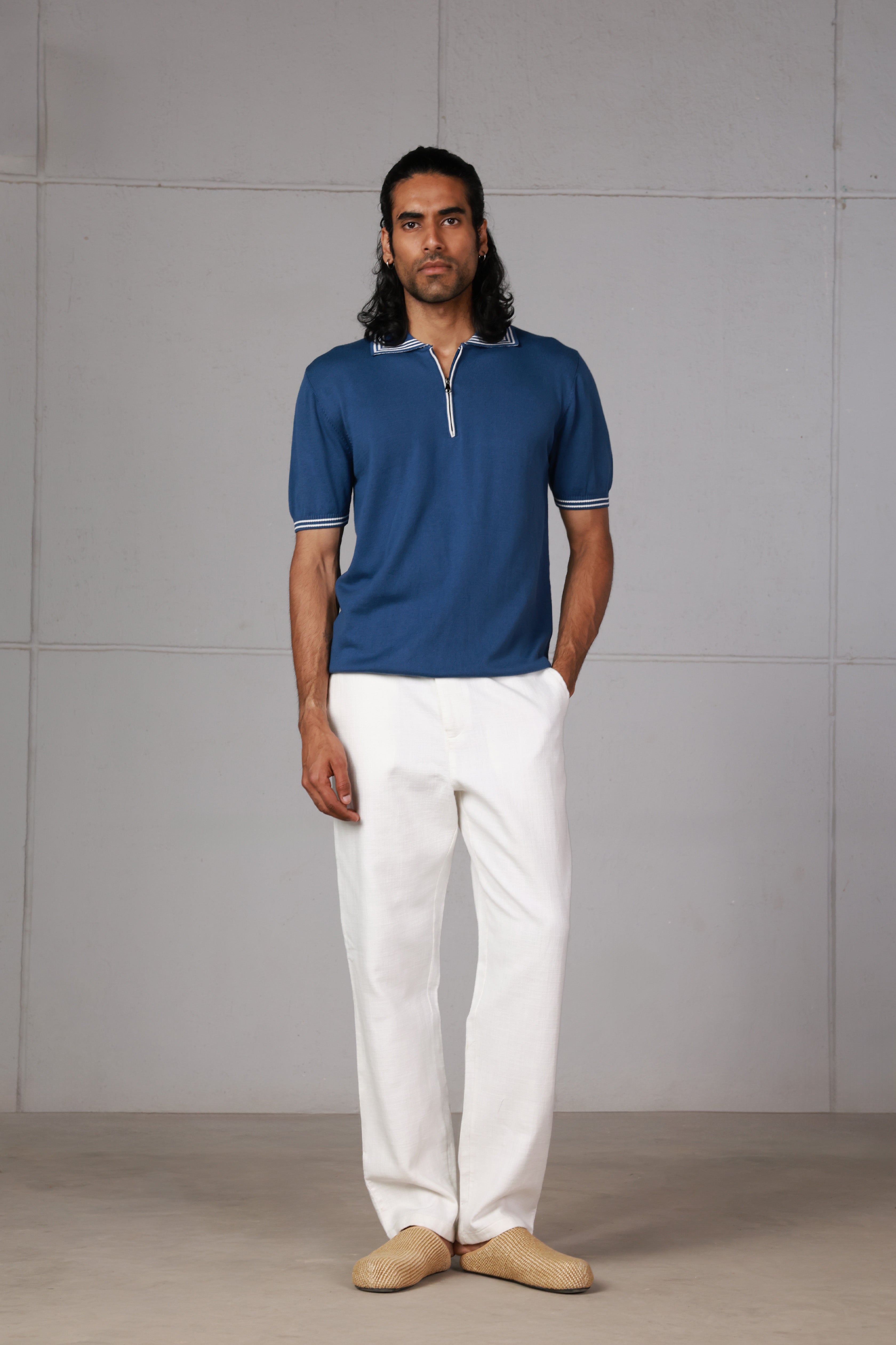 Royal Blue Knitted Zipped Polo