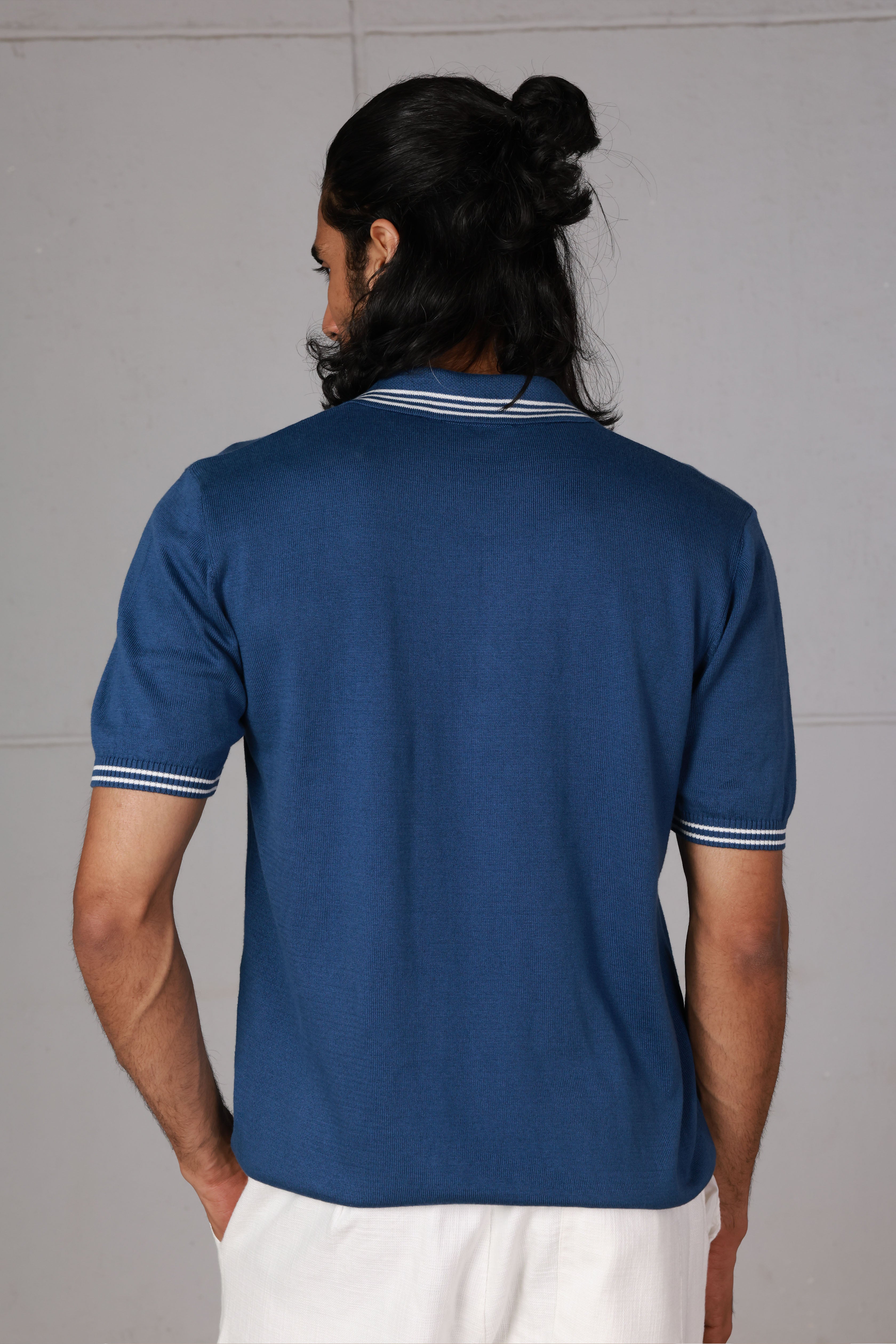 Royal Blue Knitted Zipped Polo