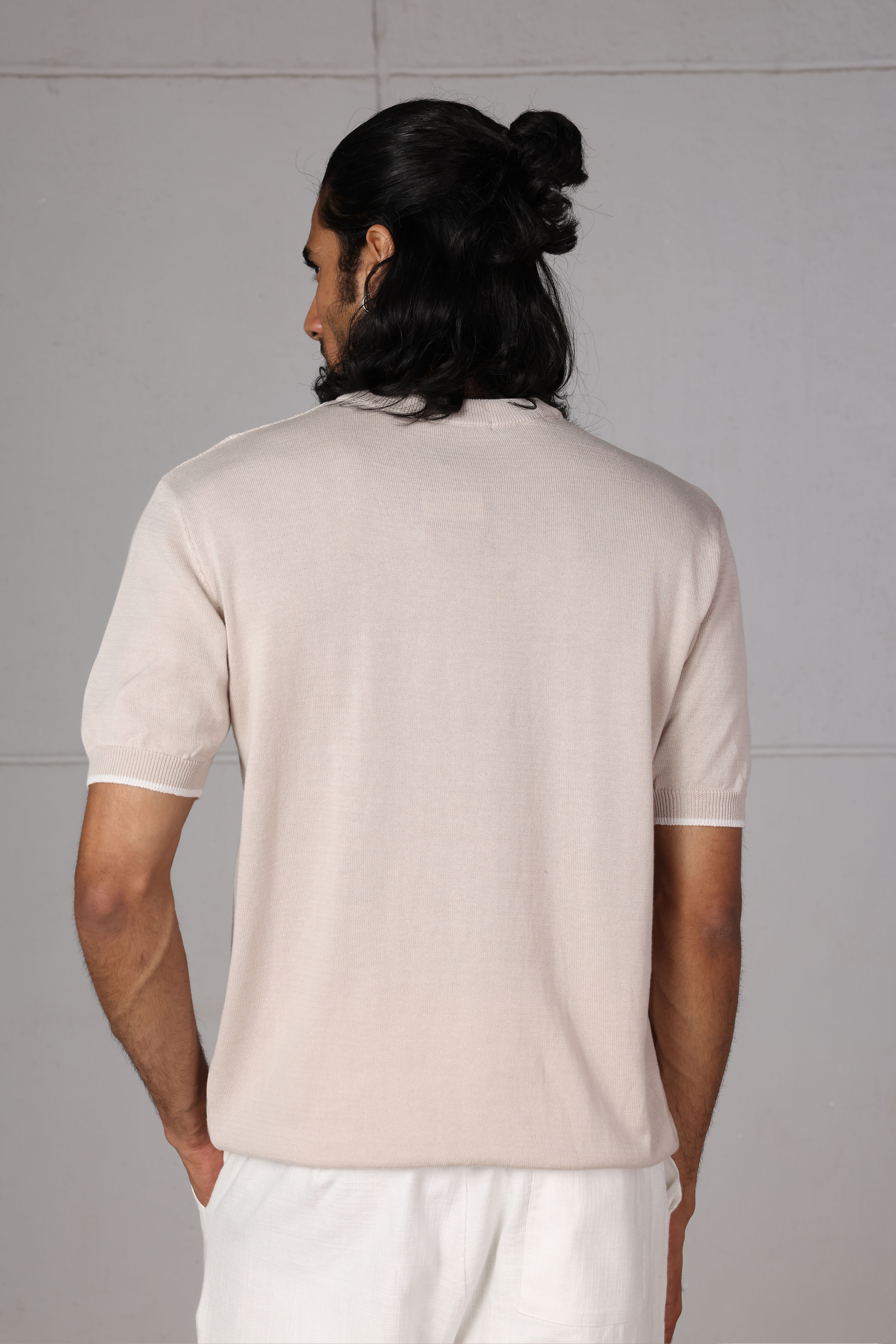 Beige Cutwork Knitted T-Shirt