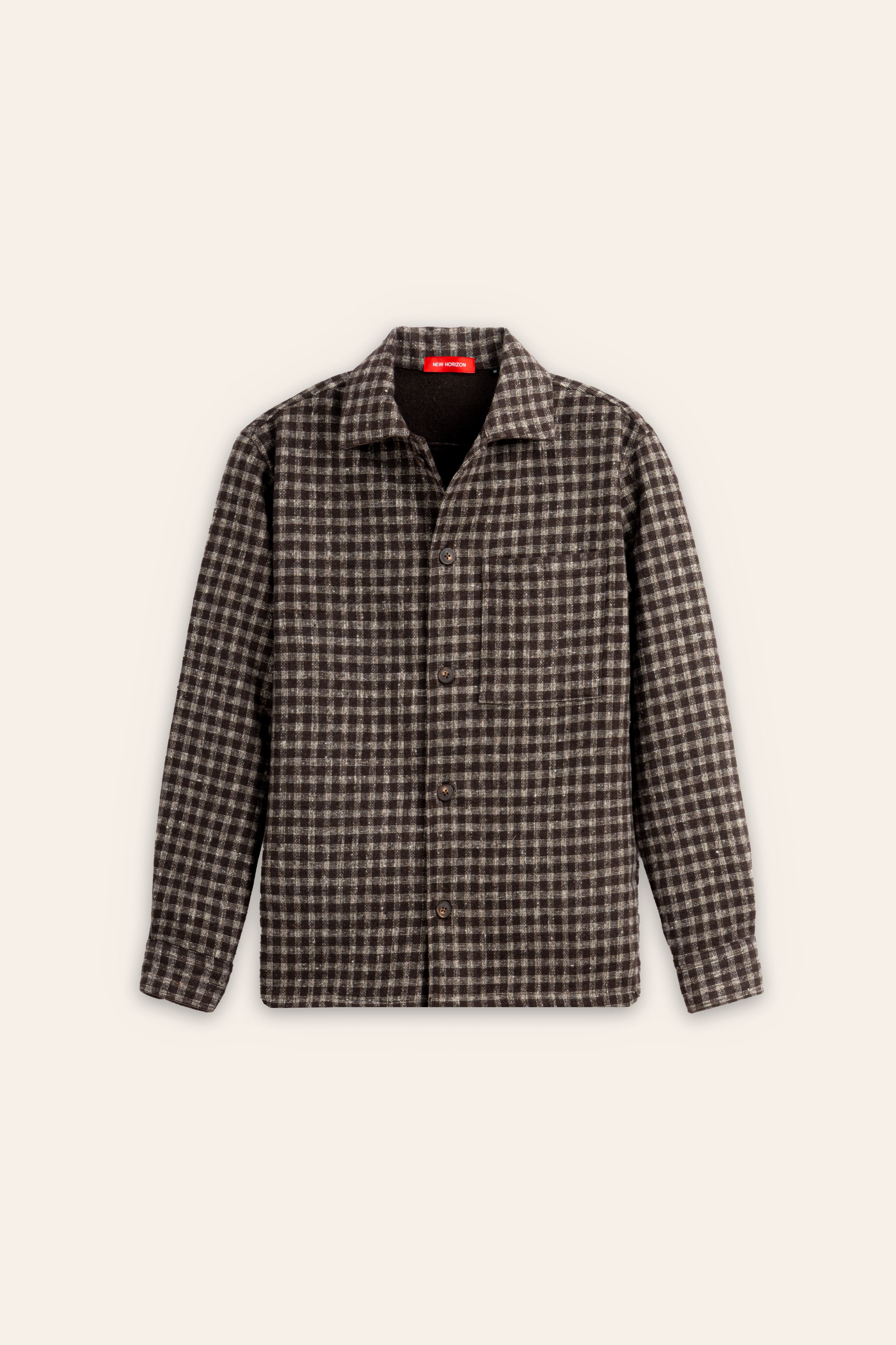 Brown Textured Check Overshirt