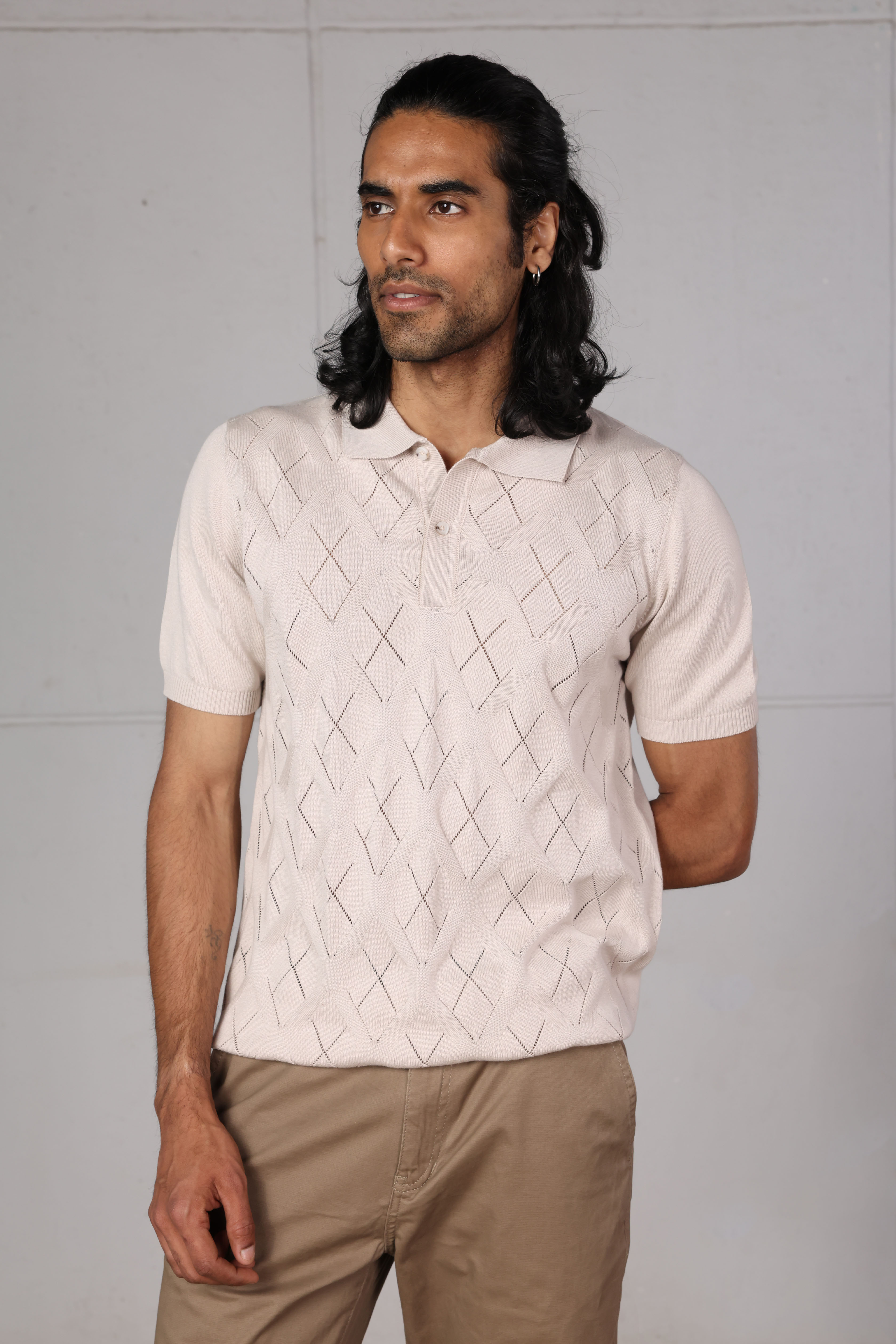 Beige Diamond Knitted Polo