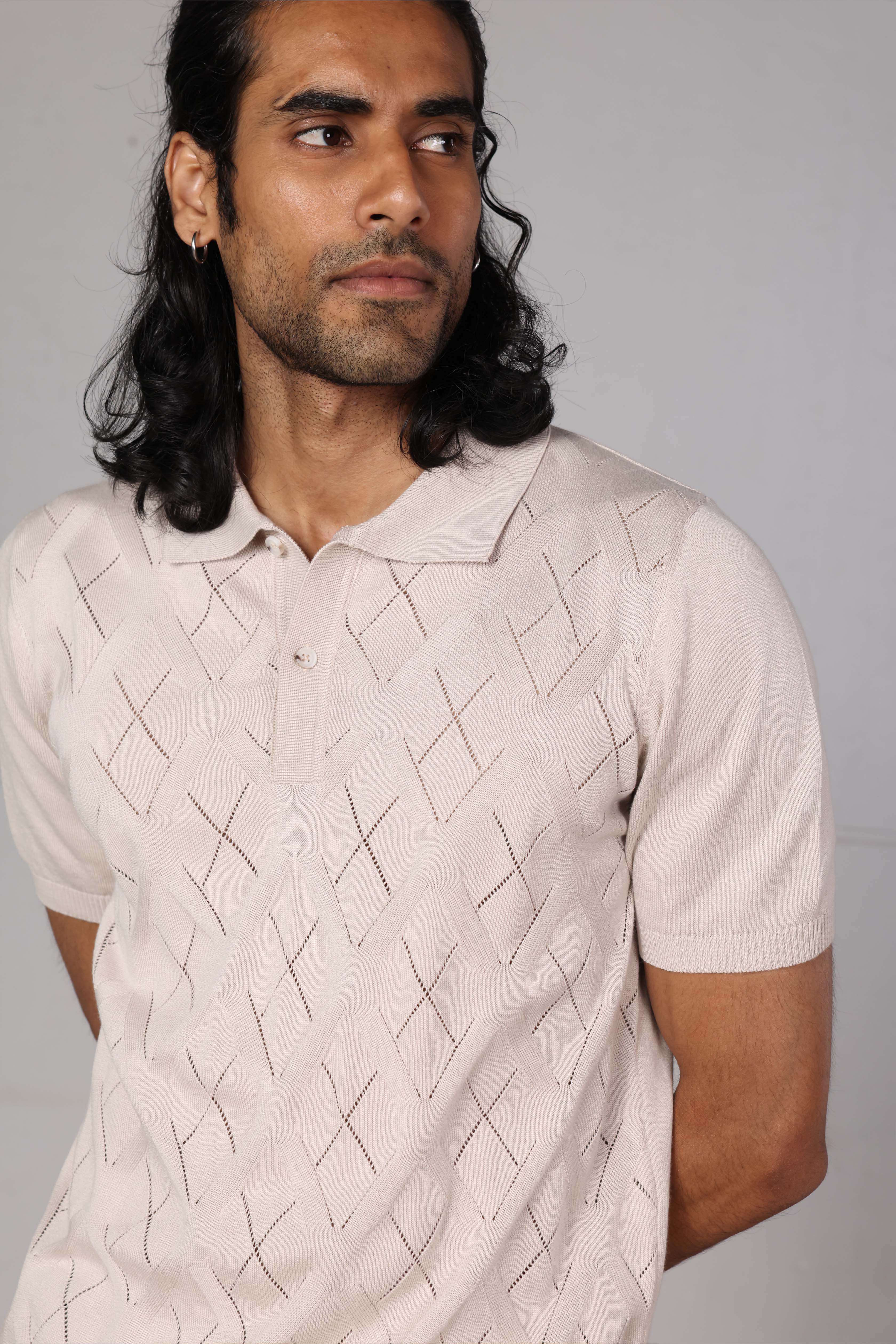 Beige Diamond Knitted Polo