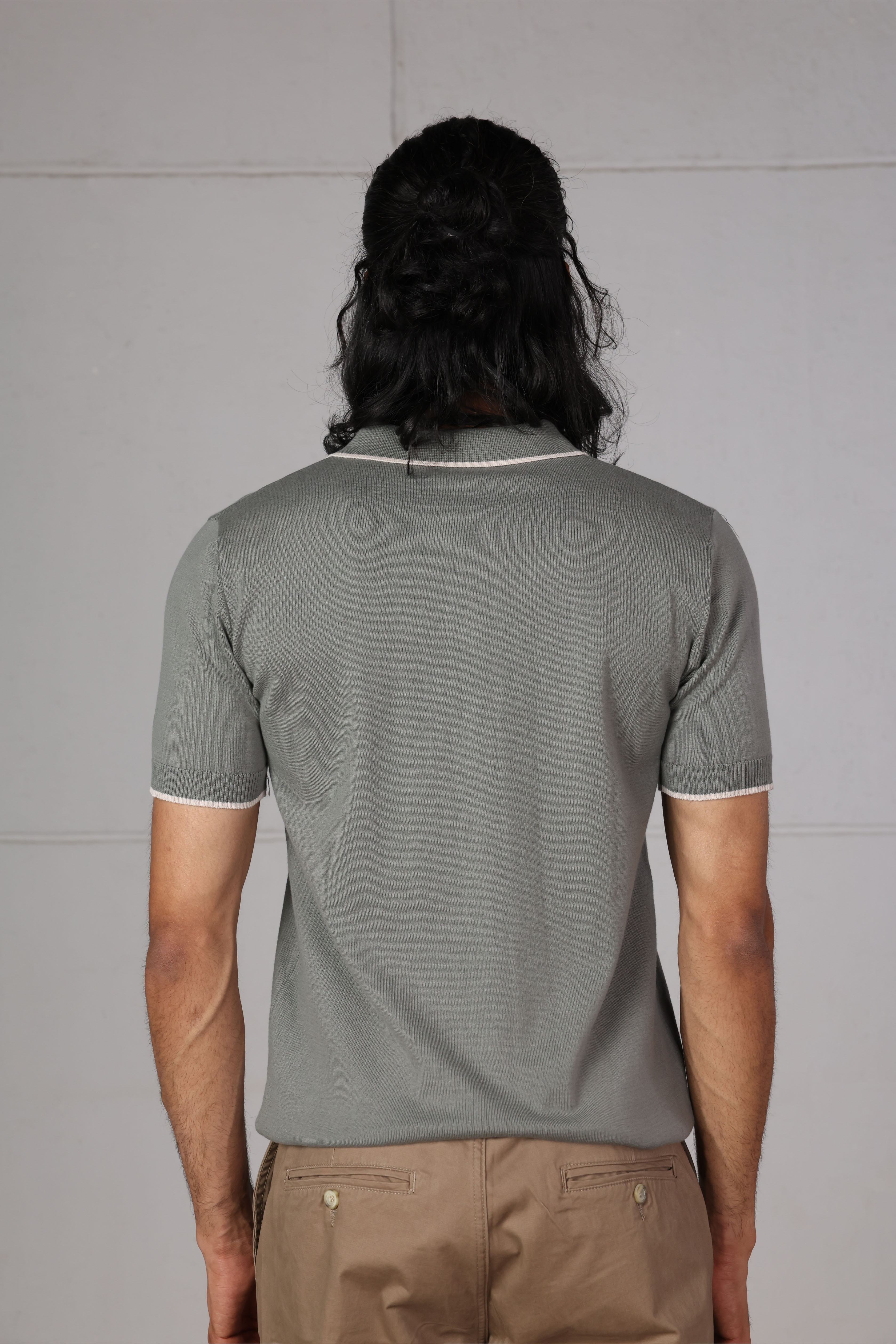 Olive V-Neck Knitted Polo