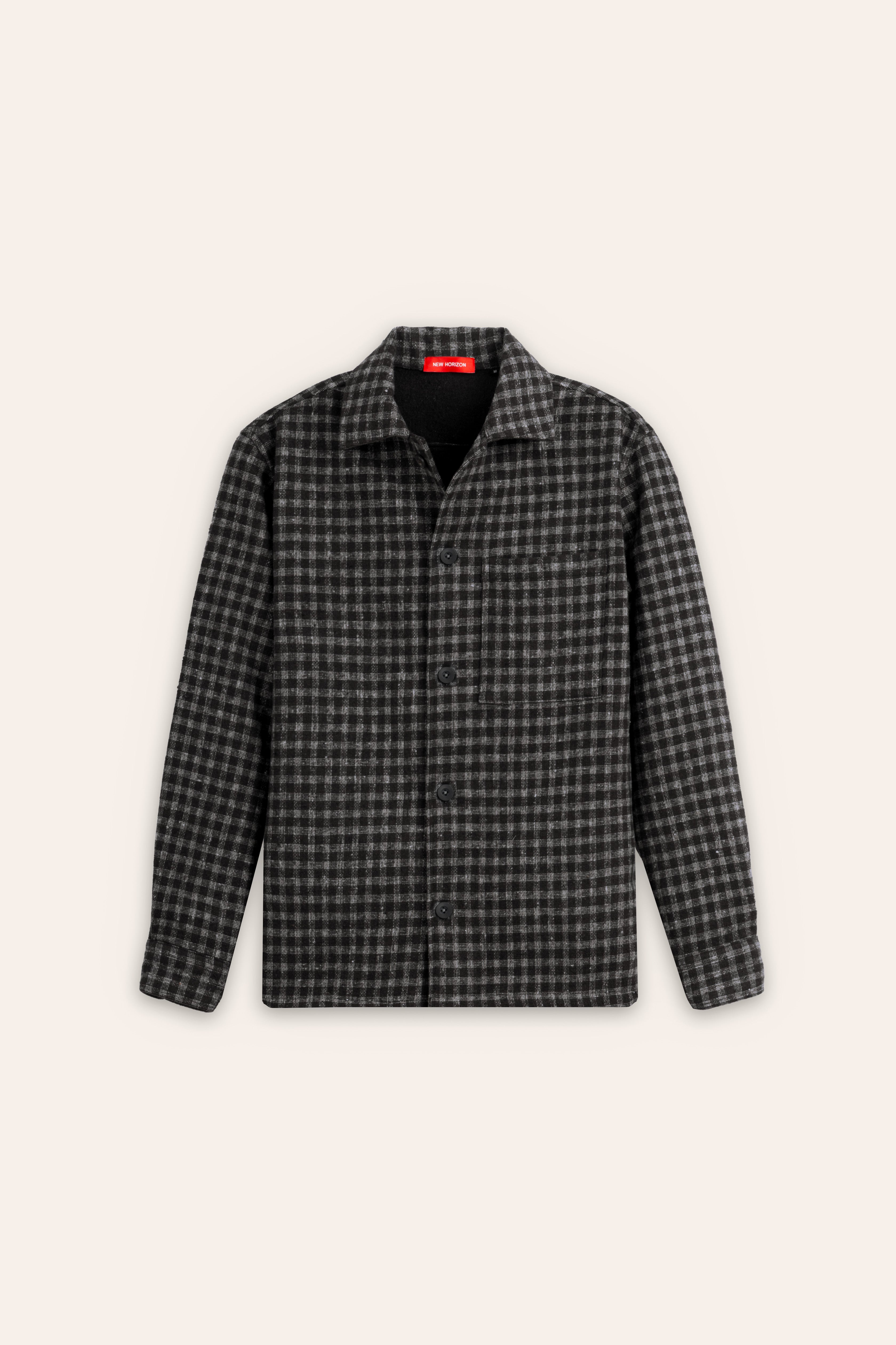 Black Textured Check Overshirt