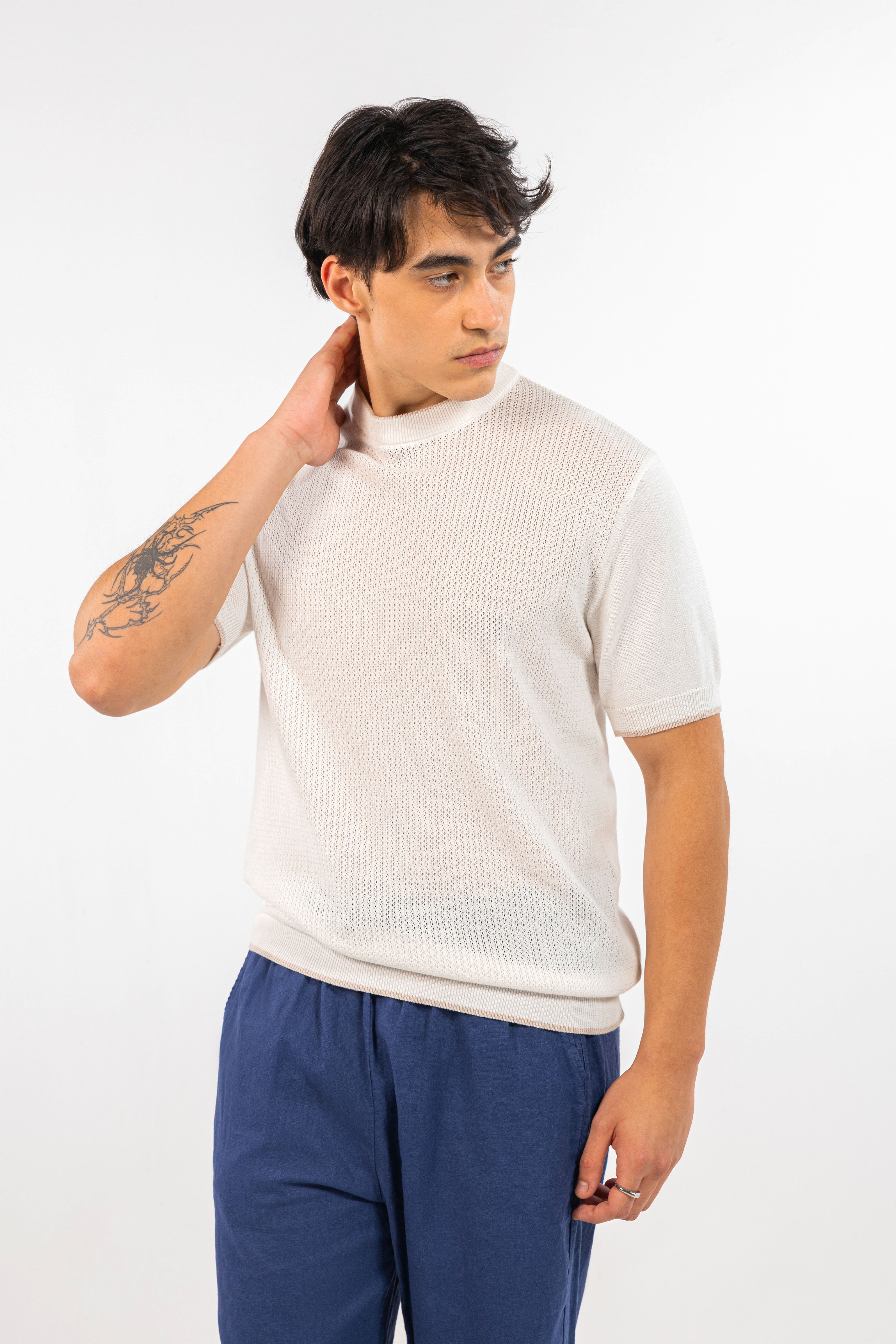 Off White Cutwork Knitted T-Shirt